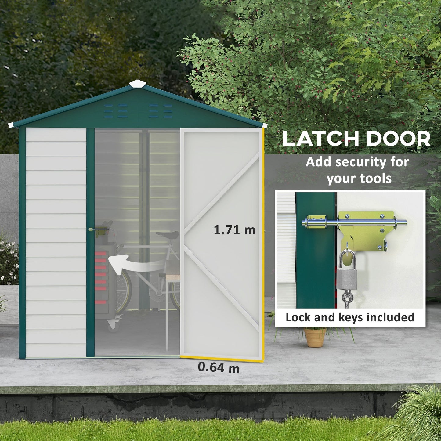 9 x 6FT Metal Garden Shed, Galvanised Outdoor Storage Shed with Window, Lockable Door, Tool Storage Shed for Yard, Patio, Lawn, Green
