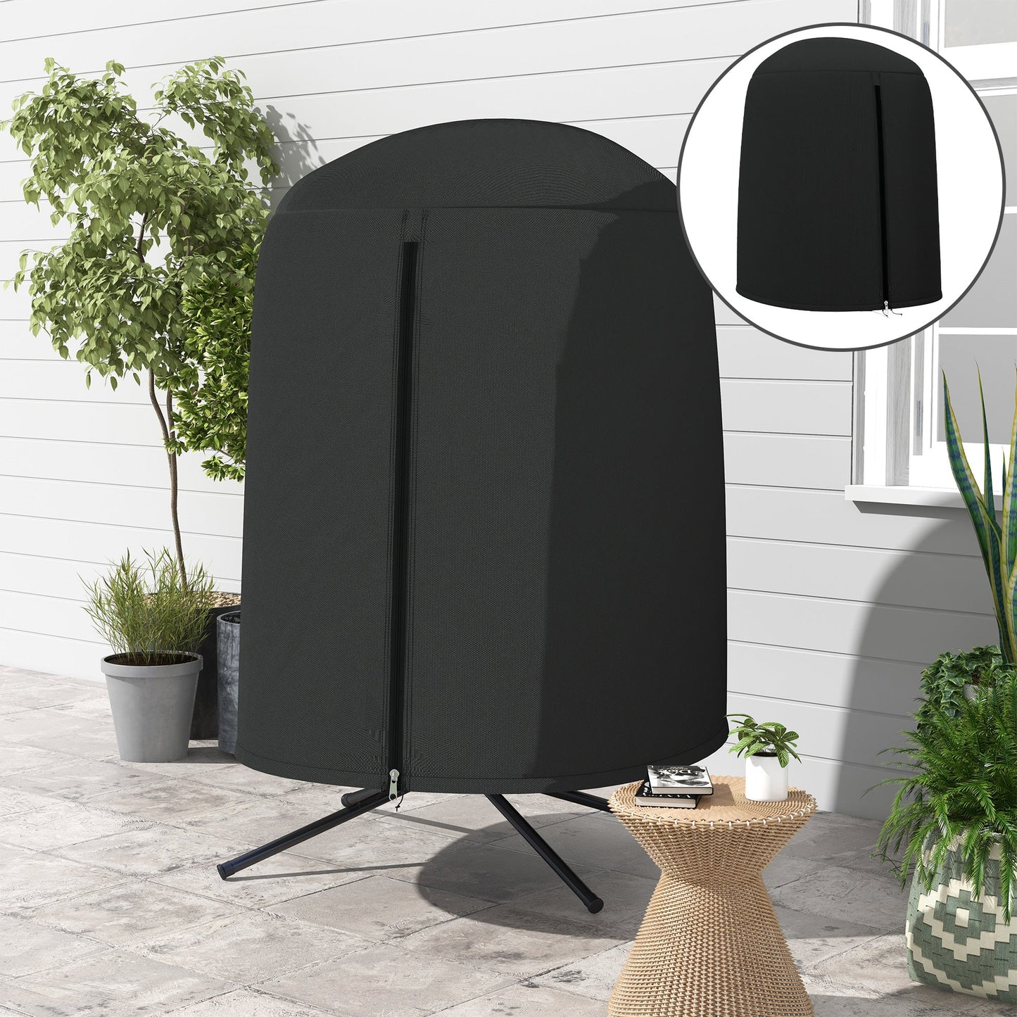 Hanging Egg Chair Cover, Outdoor Single Swing Chair Cover, Waterproof Anti-dust Furniture Protector with Zipper, 420D Oxford Fabric for Φ128 x 190H cm Stand, Black
