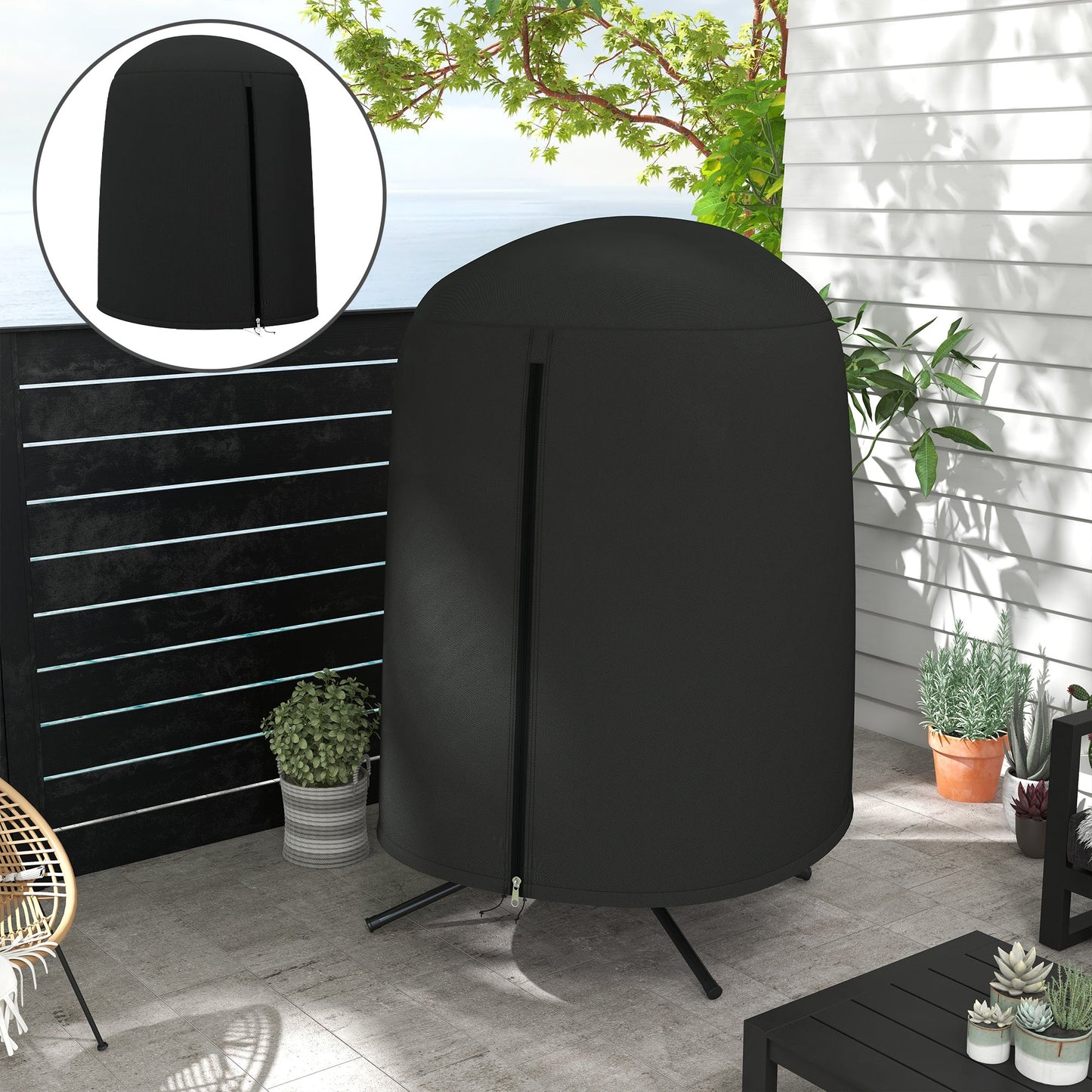 Hanging Egg Chair Cover, Outdoor Single Swing Chair Cover, Waterproof Anti-dust Furniture Protector with Zipper, 420D Oxford Fabric for Φ128 x 190H cm Stand, Black