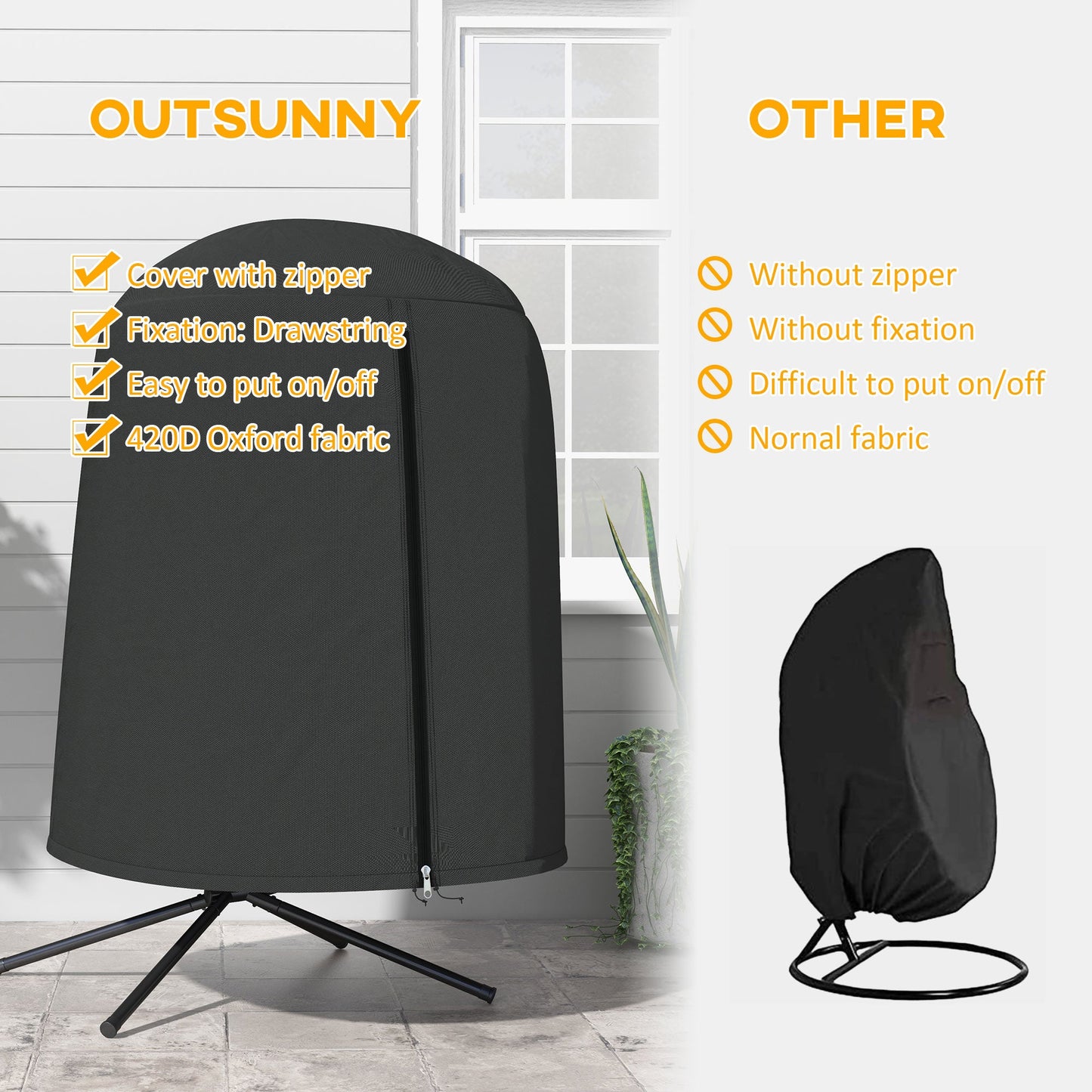 Hanging Egg Chair Cover, Outdoor Single Swing Chair Cover, Waterproof Anti-dust Furniture Protector with Zipper, 420D Oxford Fabric for Φ128 x 190H cm Stand, Black