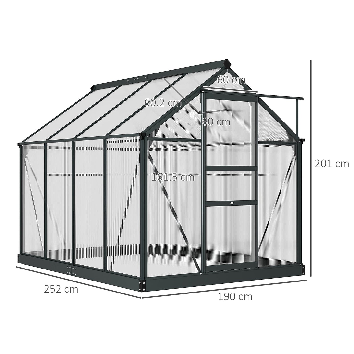 6 x 8ft Polycarbonate Greenhouse, Large Walk-In Green House with Slide Door and Window, Garden Plants Grow House with Aluminium Frame and Foundation, Grey