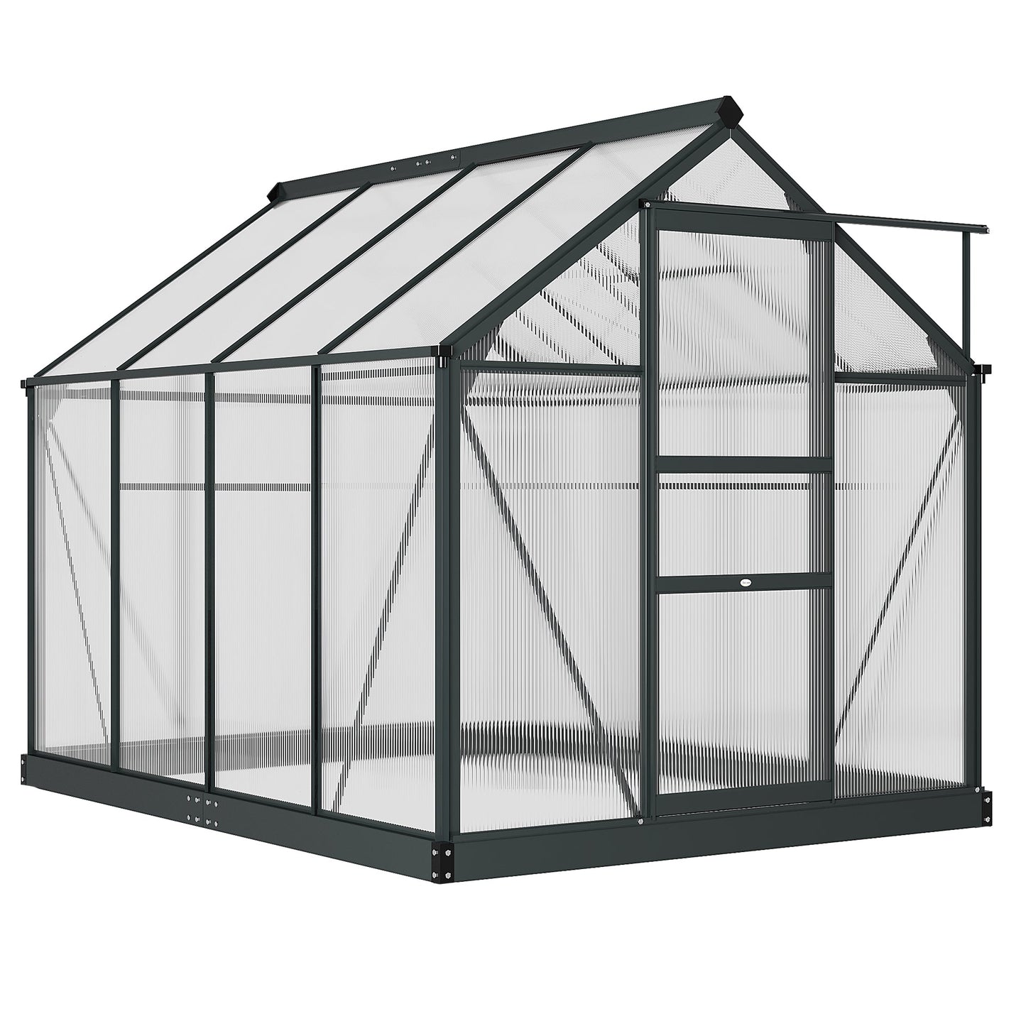 6 x 8ft Polycarbonate Greenhouse, Large Walk-In Green House with Slide Door and Window, Garden Plants Grow House with Aluminium Frame and Foundation, Grey