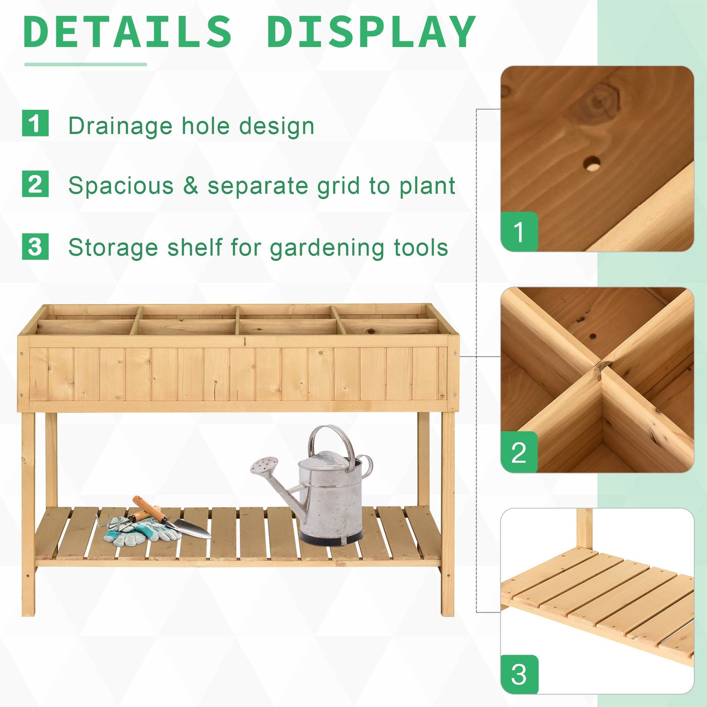 Wooden Herb Planter with 8 Pocket, Raised Bed Container Garden Planter Boxes, 110L x 46W x 76Hcm, Natural