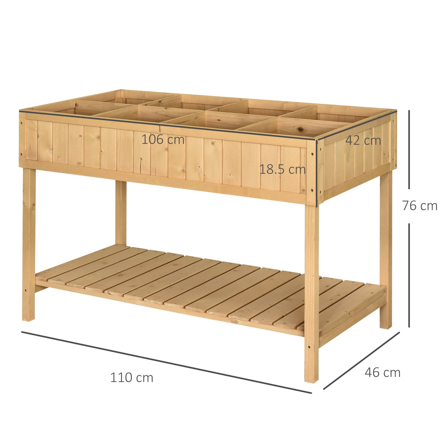 Wooden Herb Planter with 8 Pocket, Raised Bed Container Garden Planter Boxes, 110L x 46W x 76Hcm, Natural