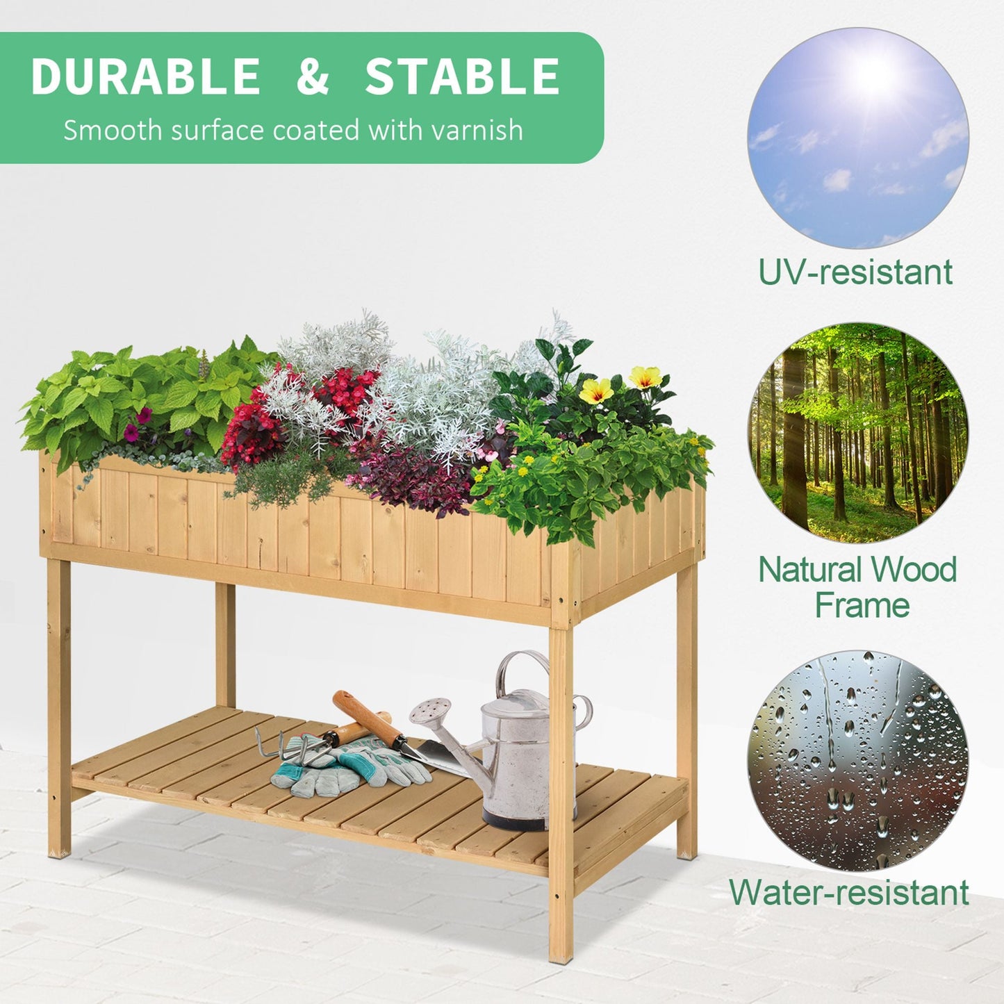 Wooden Herb Planter with 8 Pocket, Raised Bed Container Garden Planter Boxes, 110L x 46W x 76Hcm, Natural