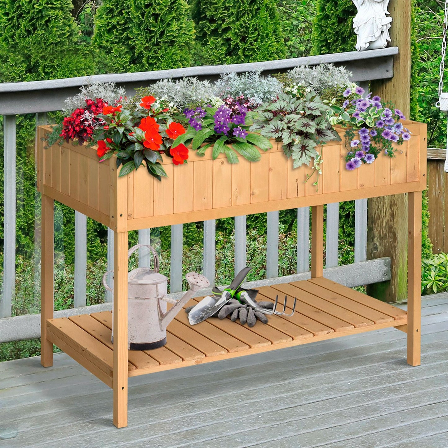 Wooden Herb Planter with 8 Pocket, Raised Bed Container Garden Planter Boxes, 110L x 46W x 76Hcm, Natural