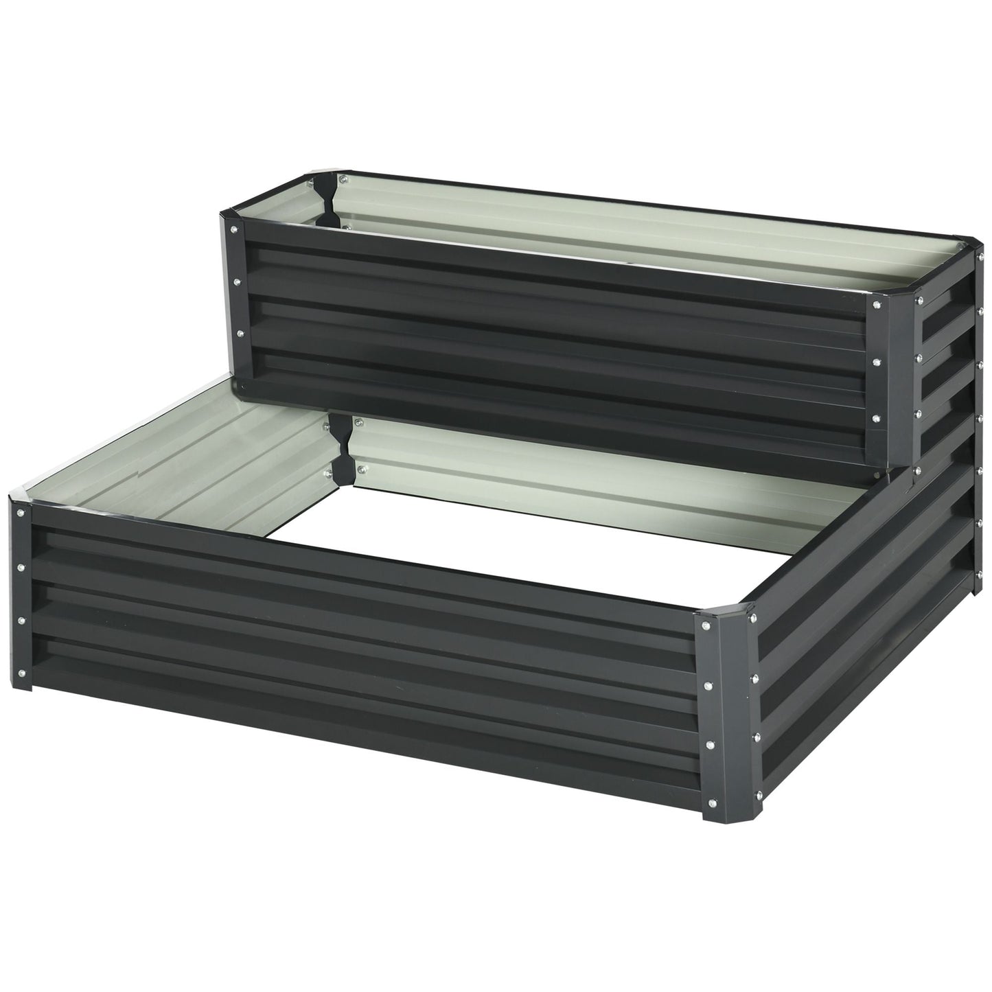 2 Tier Galvanised Raised Garden Bed, Outdoor Steel Planter Box with Open Bottom for Vegetables, Flowers and Herbs, 120 x 101 x 58 cm, Dark Grey