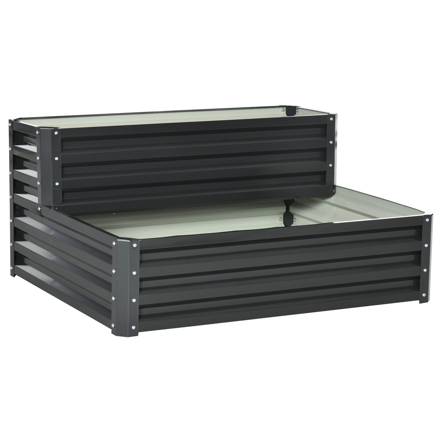 2 Tier Galvanised Raised Garden Bed, Outdoor Steel Planter Box with Open Bottom for Vegetables, Flowers and Herbs, 120 x 101 x 58 cm, Dark Grey