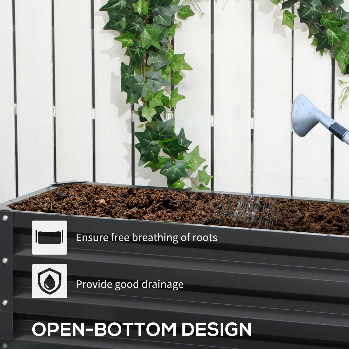 2 Tier Galvanised Raised Garden Bed, Outdoor Steel Planter Box with Open Bottom for Vegetables, Flowers and Herbs, 120 x 101 x 58 cm, Dark Grey
