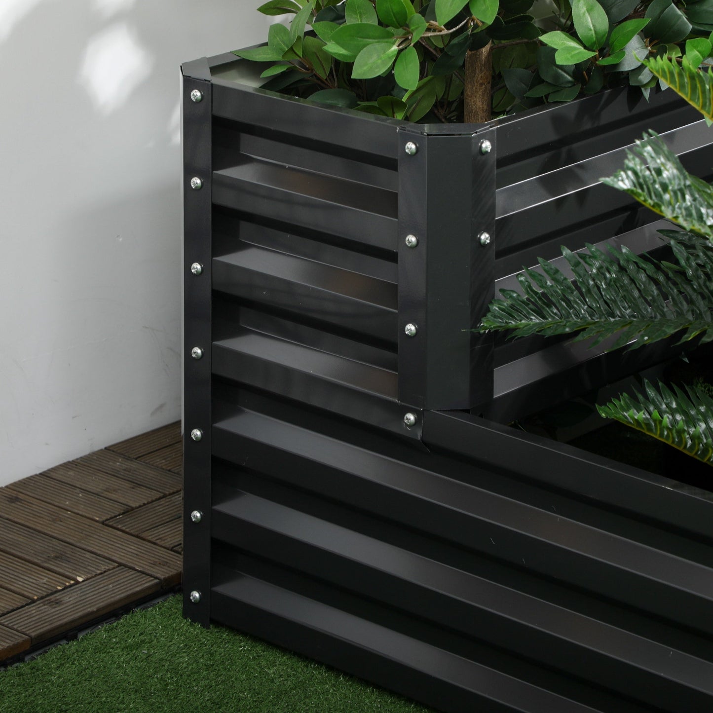 2 Tier Galvanised Raised Garden Bed, Outdoor Steel Planter Box with Open Bottom for Vegetables, Flowers and Herbs, 120 x 101 x 58 cm, Dark Grey
