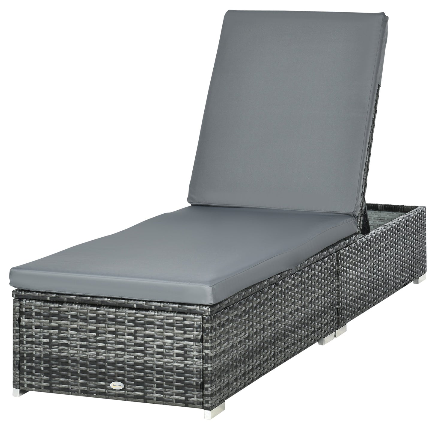 PE Rattan Sun Lounger, Five-level Adjustable Recliner Bed Chair with Soft Padded Cushion for Patio, Garden, Mixed Grey