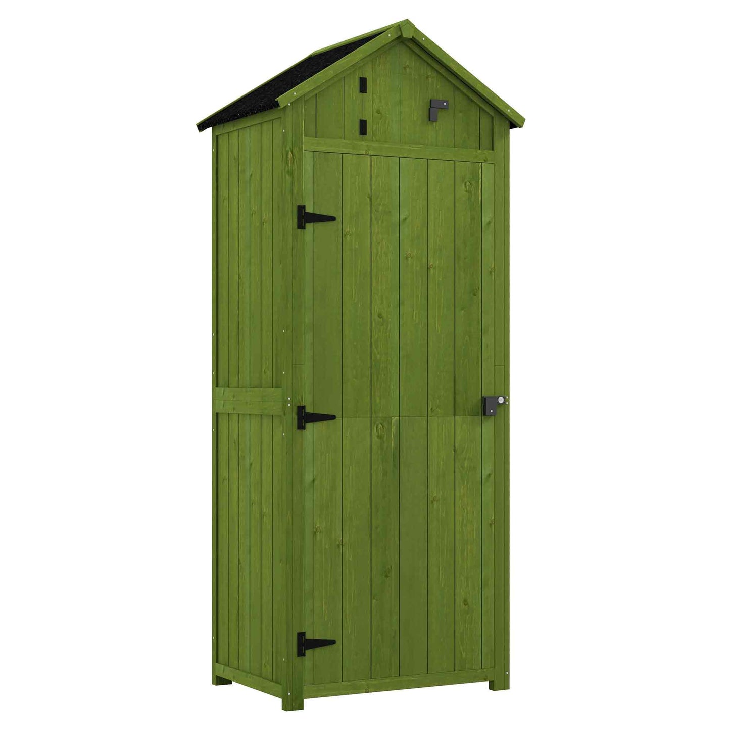 Wooden Garden Shed, Utility Outdoor Small Shed with Lockable Double Doors, Shelves and Roof Hatch, Dark Green