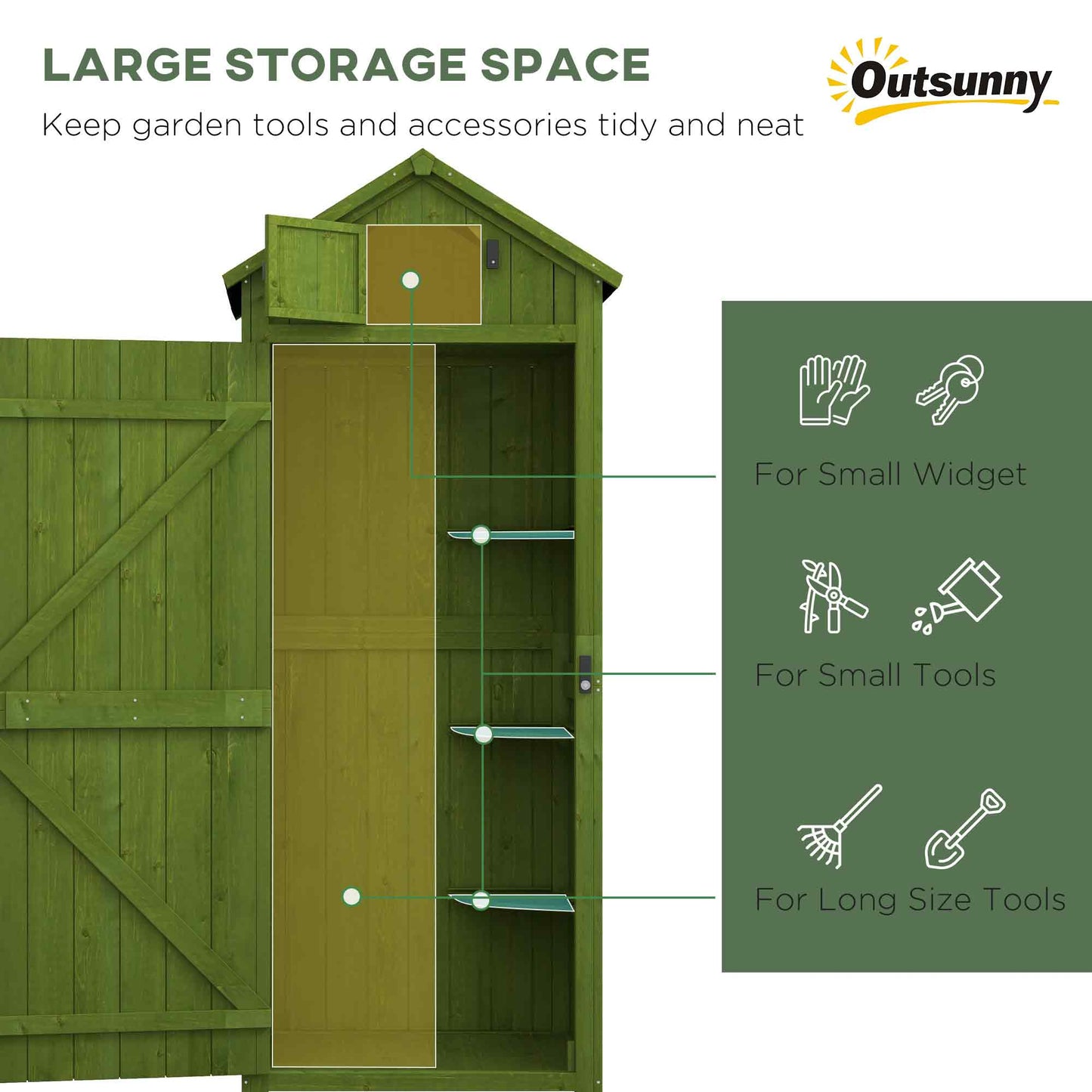 Wooden Garden Shed, Utility Outdoor Small Shed with Lockable Double Doors, Shelves and Roof Hatch, Dark Green