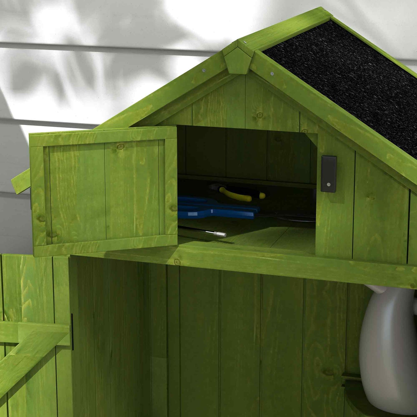 Wooden Garden Shed, Utility Outdoor Small Shed with Lockable Double Doors, Shelves and Roof Hatch, Dark Green