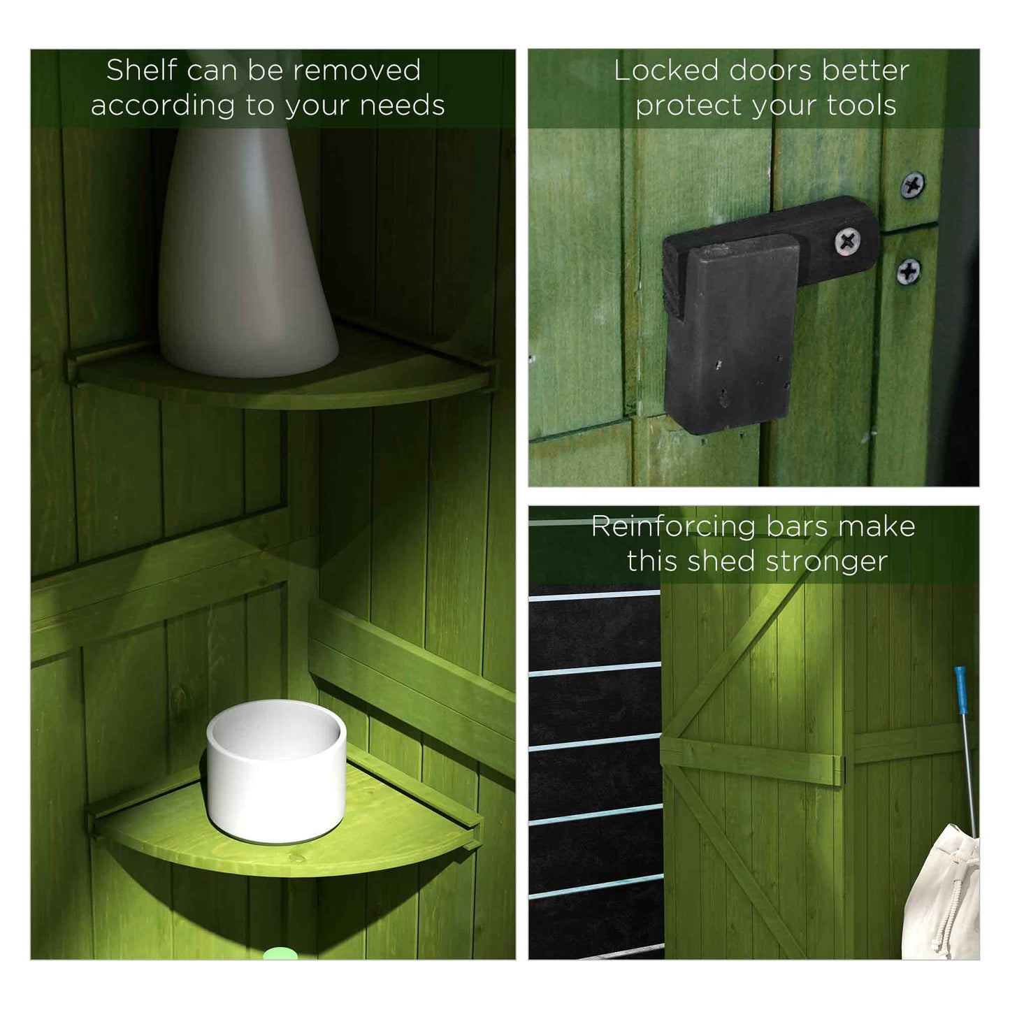 Wooden Garden Shed, Utility Outdoor Small Shed with Lockable Double Doors, Shelves and Roof Hatch, Dark Green
