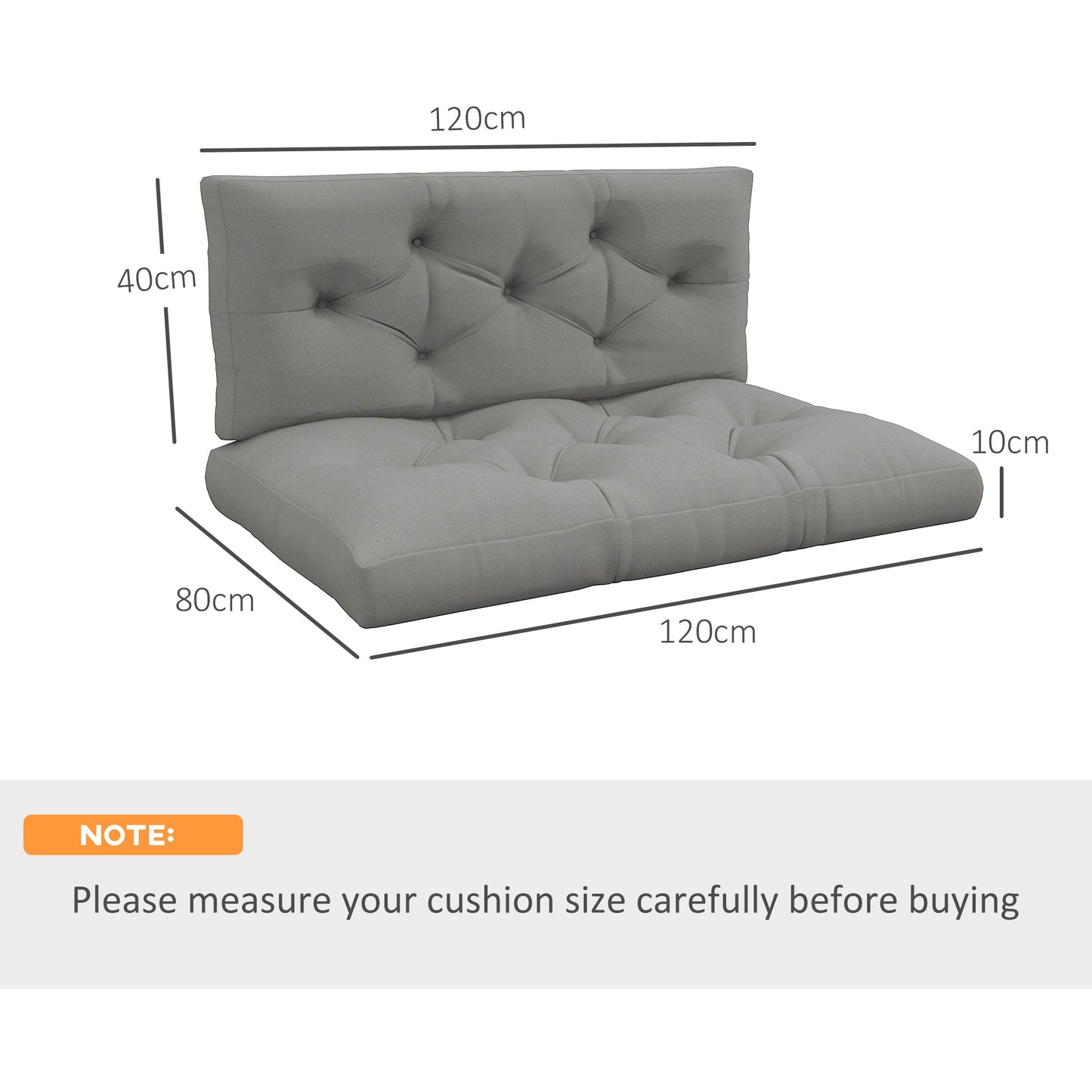 2 Seater Outdoor Seat Cushions Back Cushion for Pallet, Water Repellent Seat Pads, Light Grey