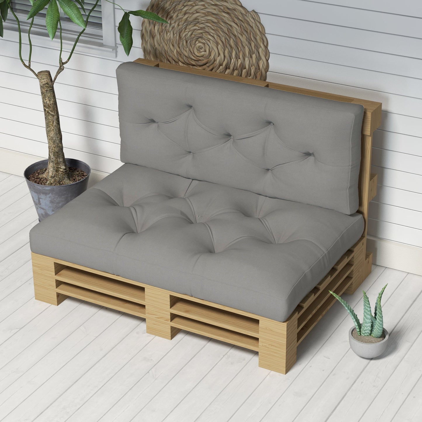 2 Seater Outdoor Seat Cushions Back Cushion for Pallet, Water Repellent Seat Pads, Light Grey