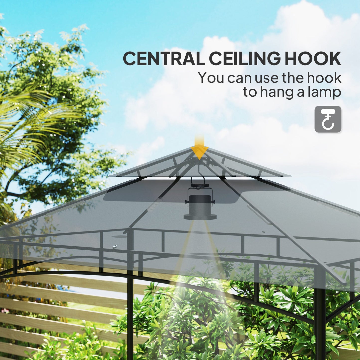 2.4 x 1.5 m (8' x 5') Grill Gazebo Canopy with LED Lights, Double Tiered Outdoor BBQ Gazebo Shelter with 2 Side Shelves, Storage Basket and Hooks for Garden, Barbecue, Picnic, Dark Grey