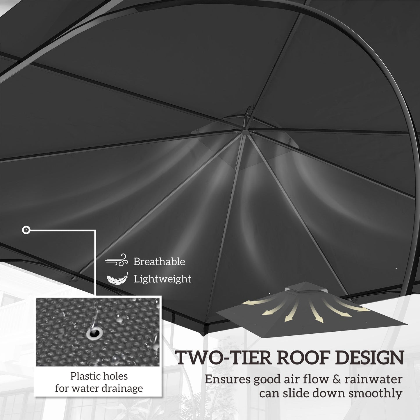 3x3(m) Replacement Gazebo Canopy, Double Tier Roof Top for Garden, Patio, Outdoor, Black (TOP ONLY)