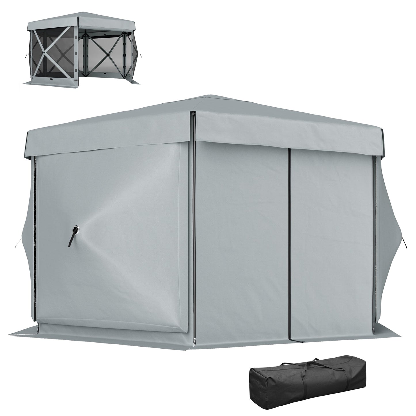 3 x 3(m) Hexagon Pop Up Gazebo with 5 Sides and Carry Bag, Waterproof, UV Resistant Party Tent Instant Event Shelter with Netting for Garden, Patio, Light Grey