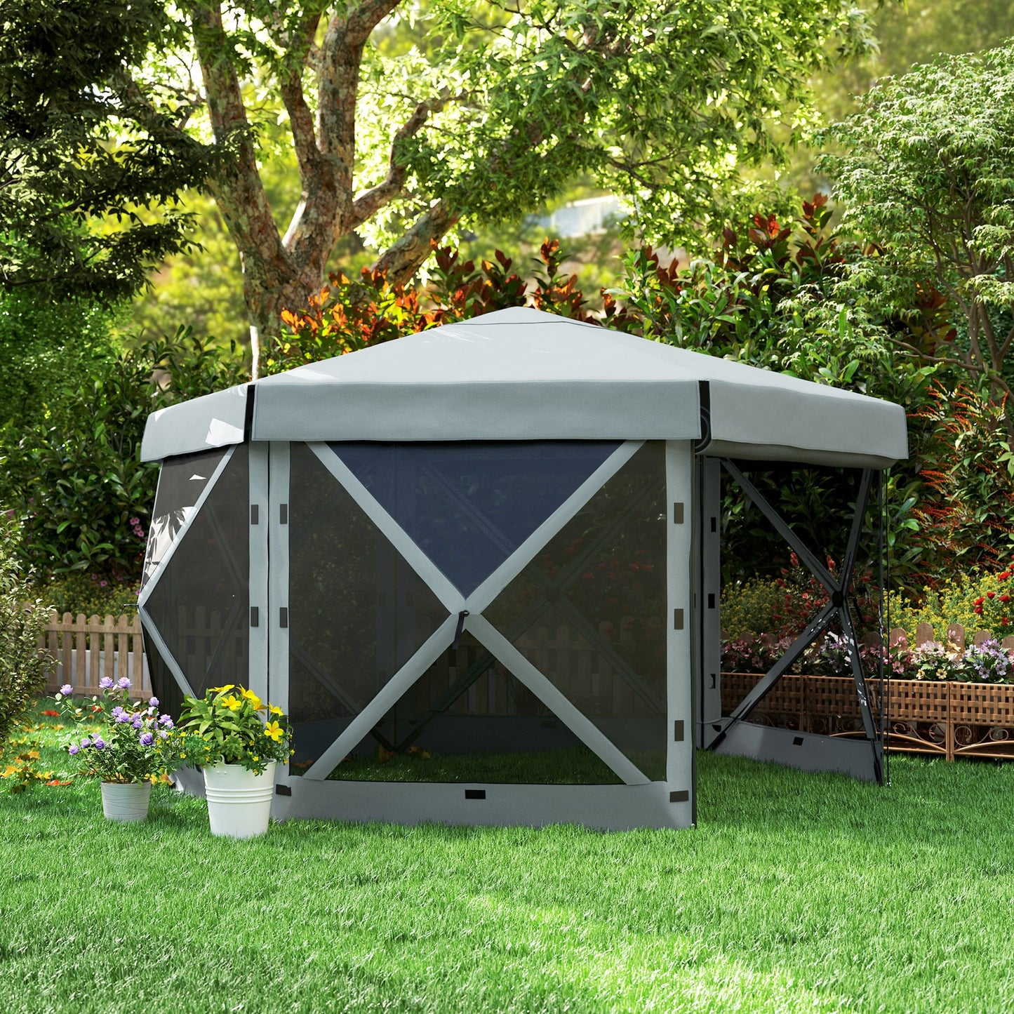 3 x 3(m) Hexagon Pop Up Gazebo with 5 Sides and Carry Bag, Waterproof, UV Resistant Party Tent Instant Event Shelter with Netting for Garden, Patio, Light Grey