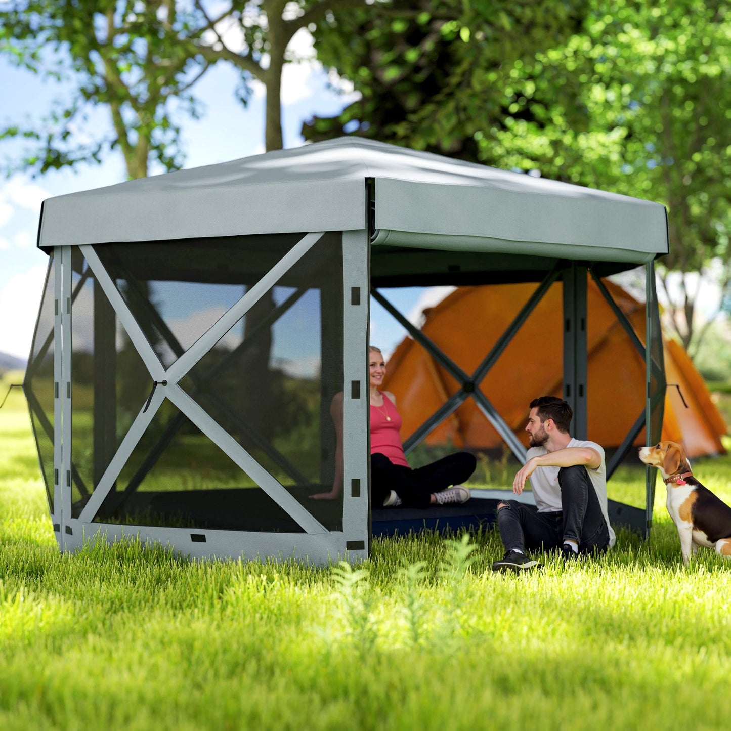 3 x 3(m) Hexagon Pop Up Gazebo with 5 Sides and Carry Bag, Waterproof, UV Resistant Party Tent Instant Event Shelter with Netting for Garden, Patio, Light Grey