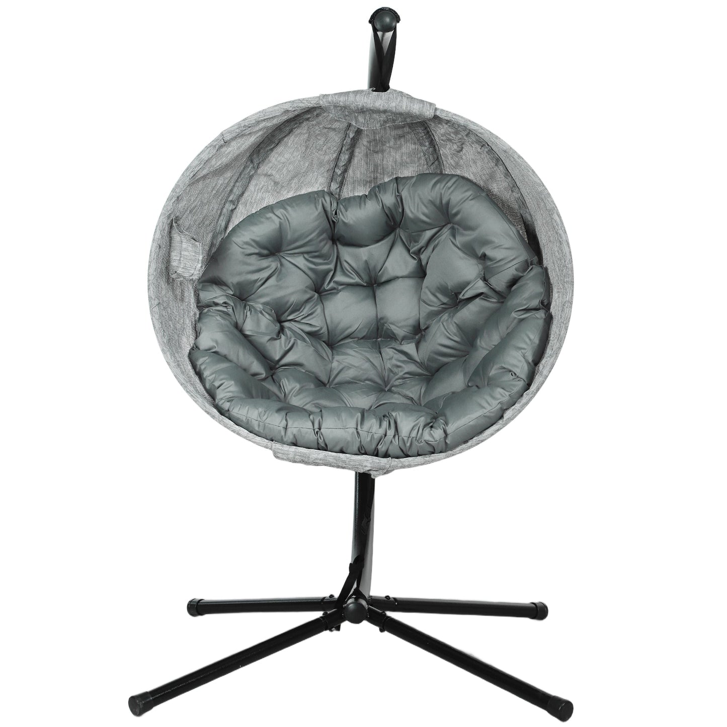 Hanging Egg Chair Outdoor Indoor Garden Swing Chair with Folding Basket, Garden Hanging Chair with Stand, Thickened Cushion, Cup Holder for Patio, Balcony, Grey