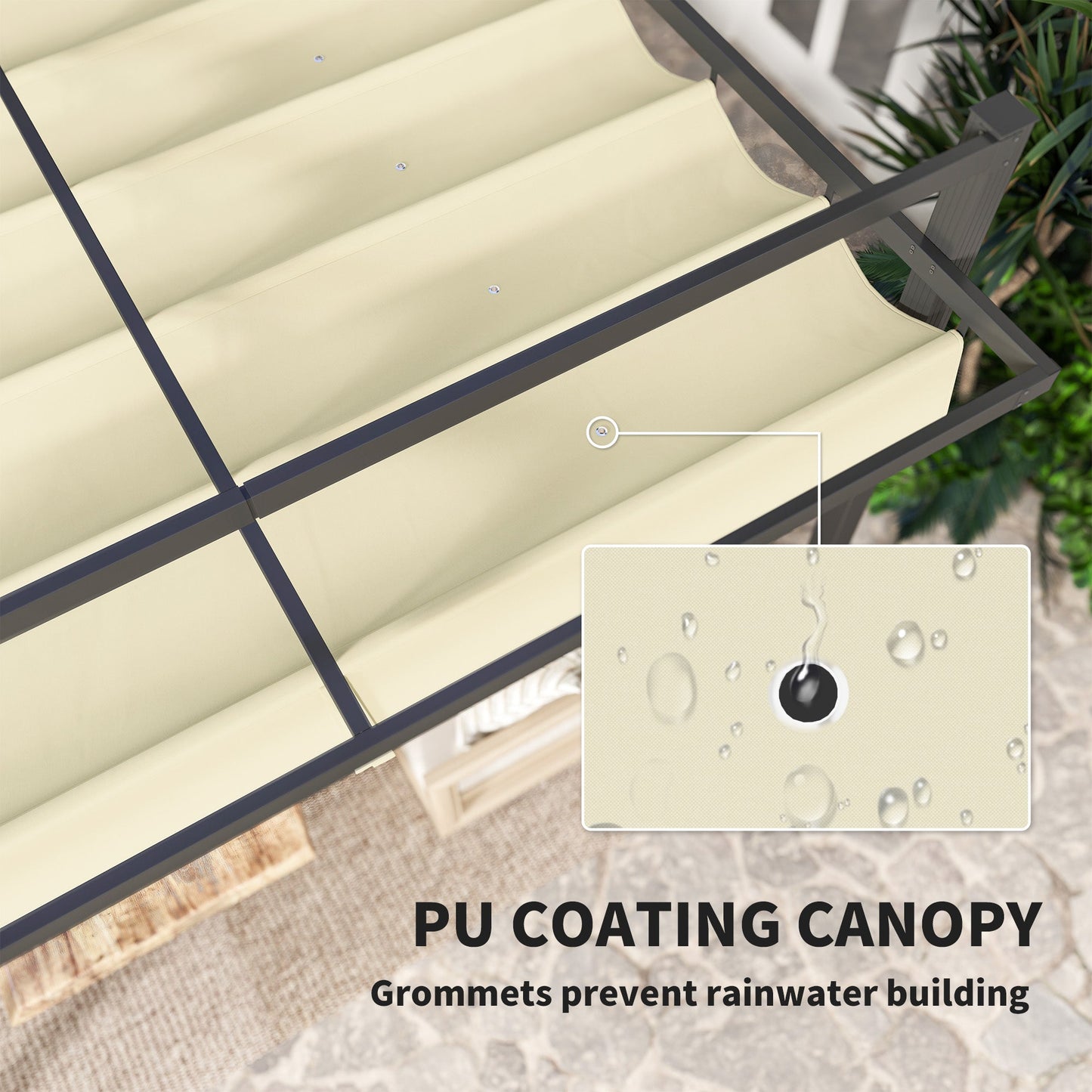 3 x 3(m) Pergola with Retractable Roof Canopy, Aluminium Frame Garden Gazebo Outdoor Sun Shade Shelter for Grill, Patio, Deck, Khaki
