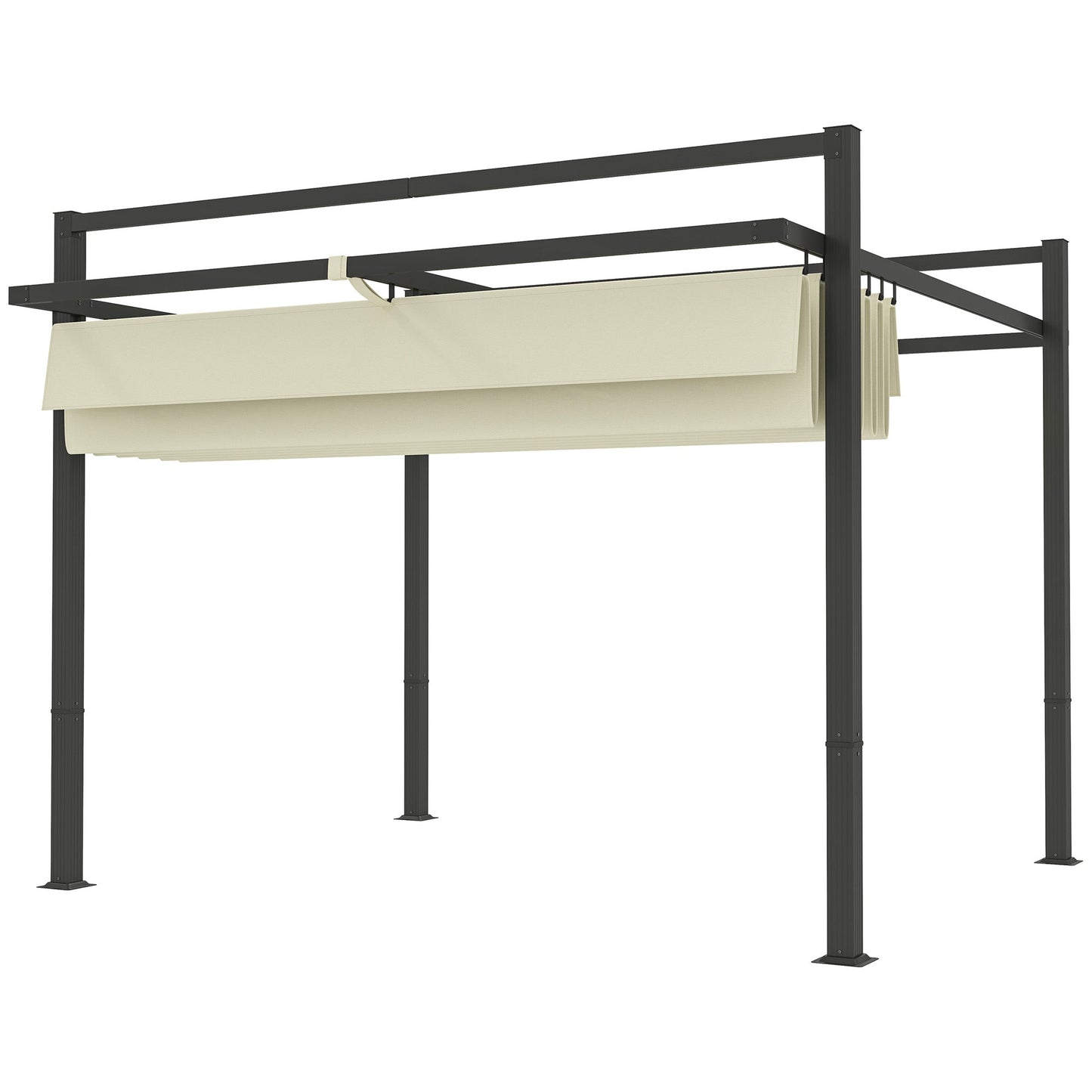 3 x 3(m) Pergola with Retractable Roof Canopy, Aluminium Frame Garden Gazebo Outdoor Sun Shade Shelter for Grill, Patio, Deck, Khaki