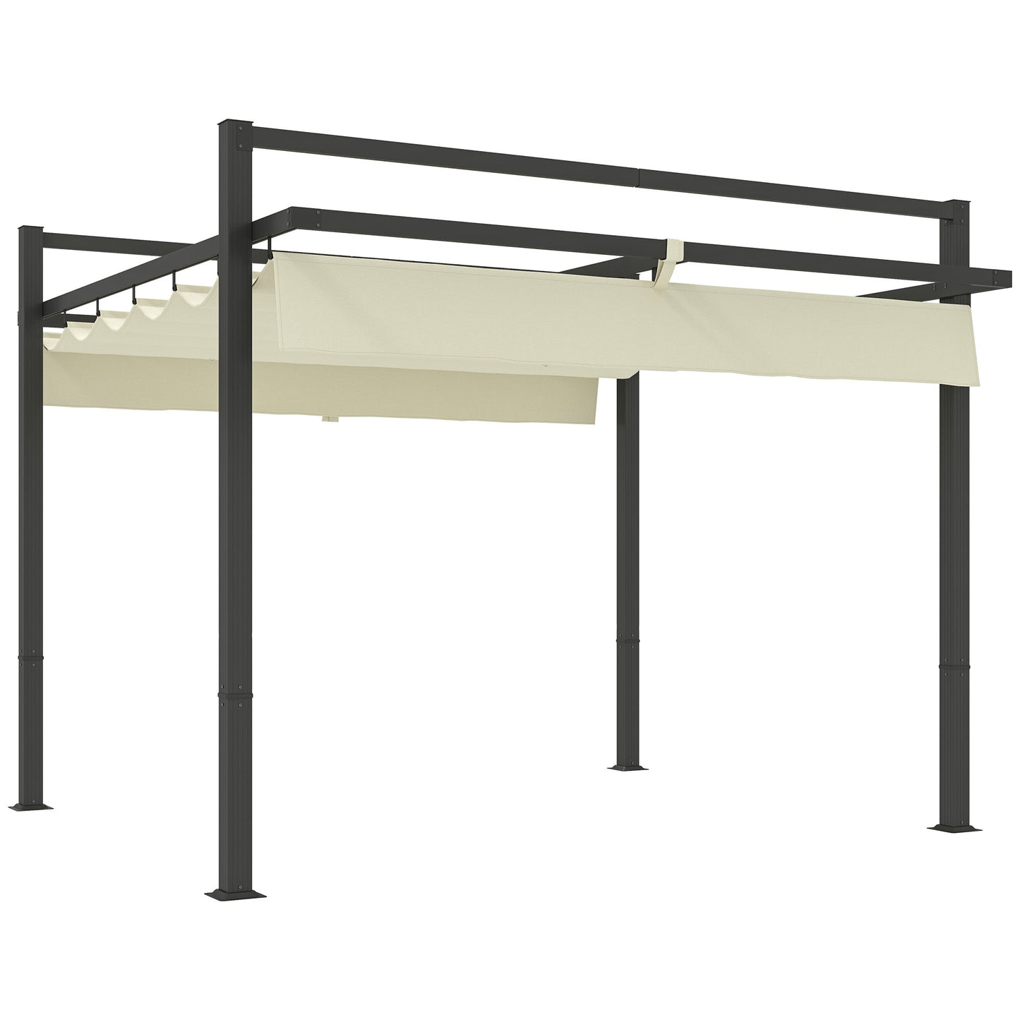 3 x 3(m) Pergola with Retractable Roof Canopy, Aluminium Frame Garden Gazebo Outdoor Sun Shade Shelter for Grill, Patio, Deck, Khaki