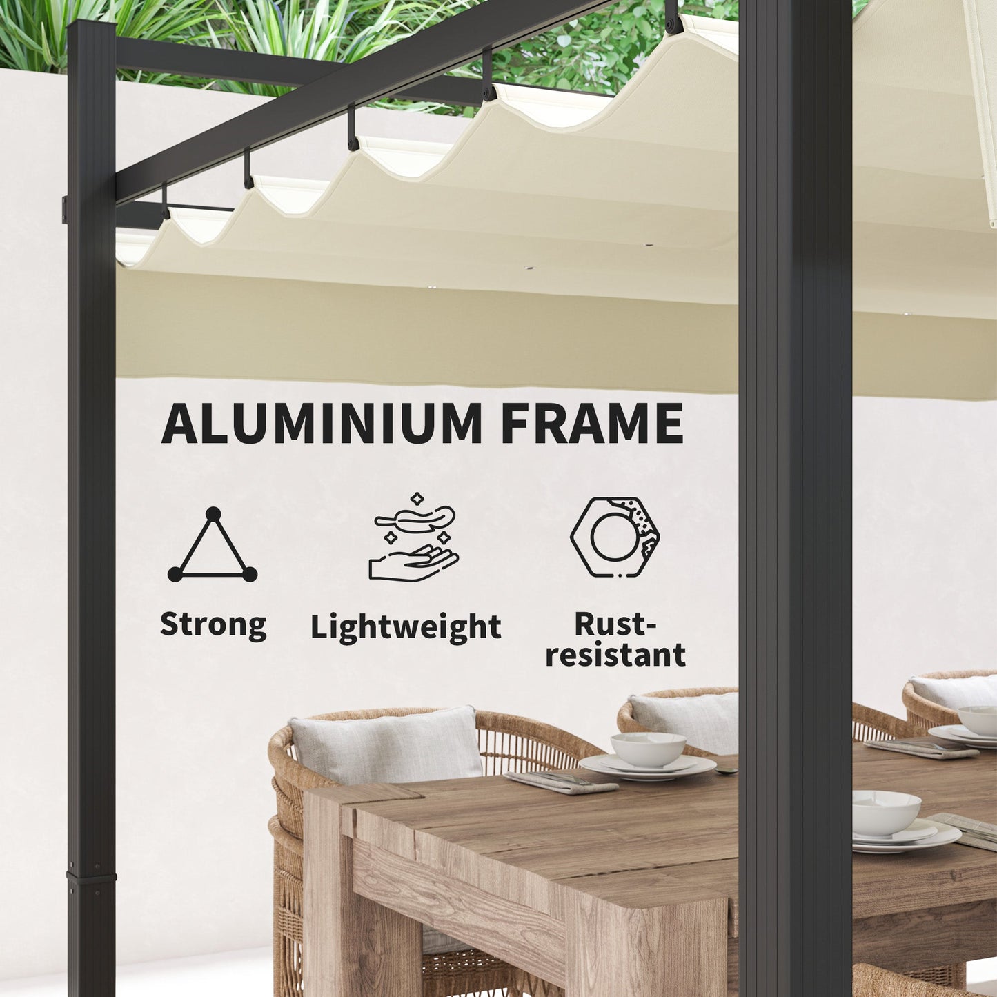 3 x 3(m) Pergola with Retractable Roof Canopy, Aluminium Frame Garden Gazebo Outdoor Sun Shade Shelter for Grill, Patio, Deck, Khaki