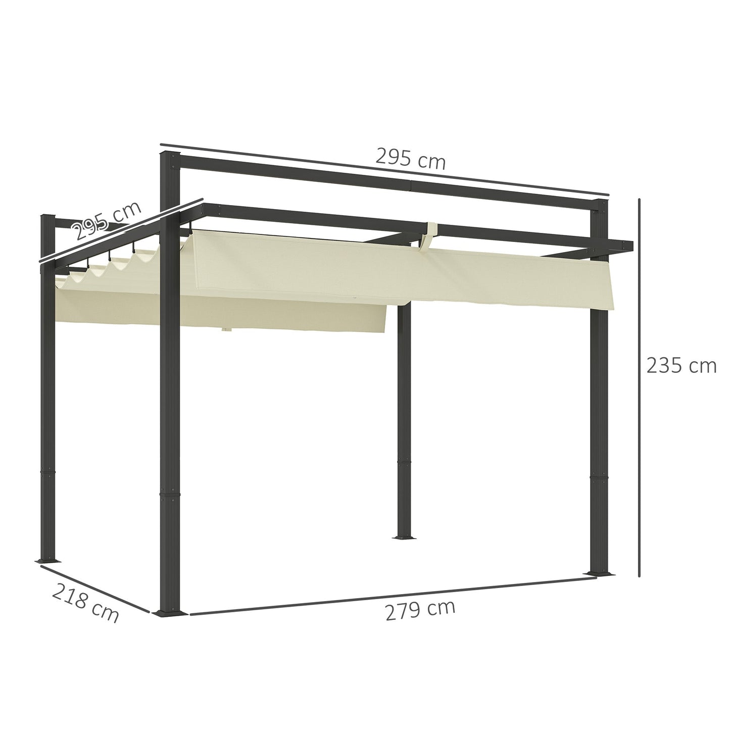 3 x 3(m) Pergola with Retractable Roof Canopy, Aluminium Frame Garden Gazebo Outdoor Sun Shade Shelter for Grill, Patio, Deck, Khaki
