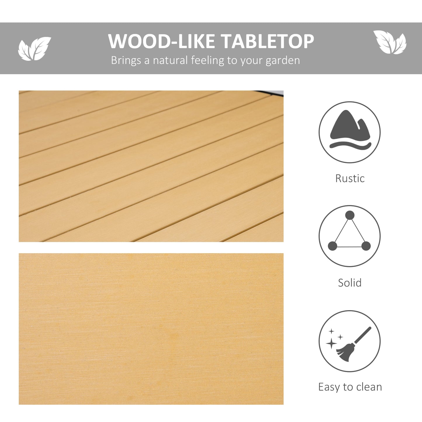 Garden Table for 8 People, Rectangular Aluminium Outdoor Dining Table with All-Weather Faux Wood Top for Garden, Patio, 190 x 90 x 74 cm, Natural