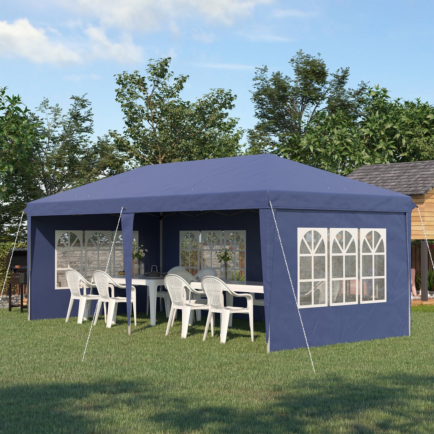 3 x 6m Garden Pop Up Gazebo, Height Adjustable Marquee Party Tent with Sidewalls, Storage Bag, Blue