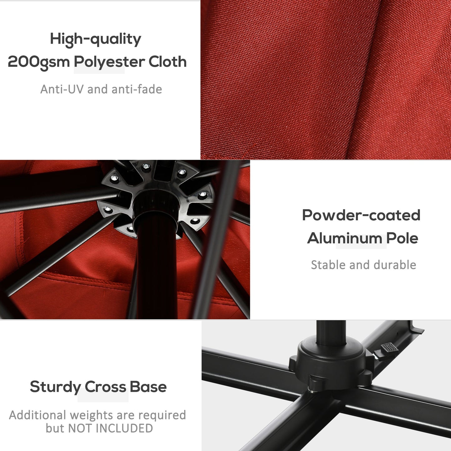 2.5 x 2.5m Patio Offset Parasol Umbrella Cantilever Hanging Aluminium Sun Shade Canopy Shelter 360° Rotation with Crank Handle and Cross Base, Wine Red