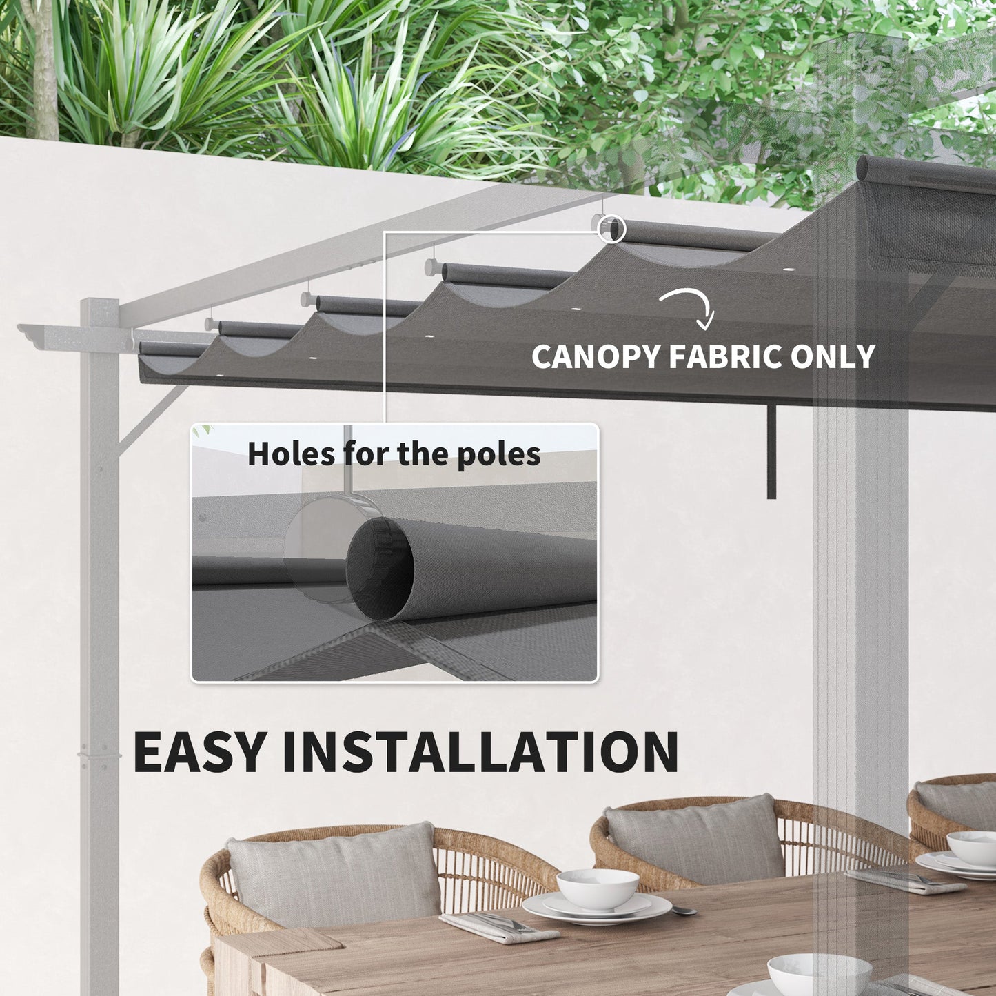 Retractable Pergola Shade Cover, Replacement Canopy Fabric for 4 x 3 (m) Pergola, Gazebo Retractable Roof, Light Grey
