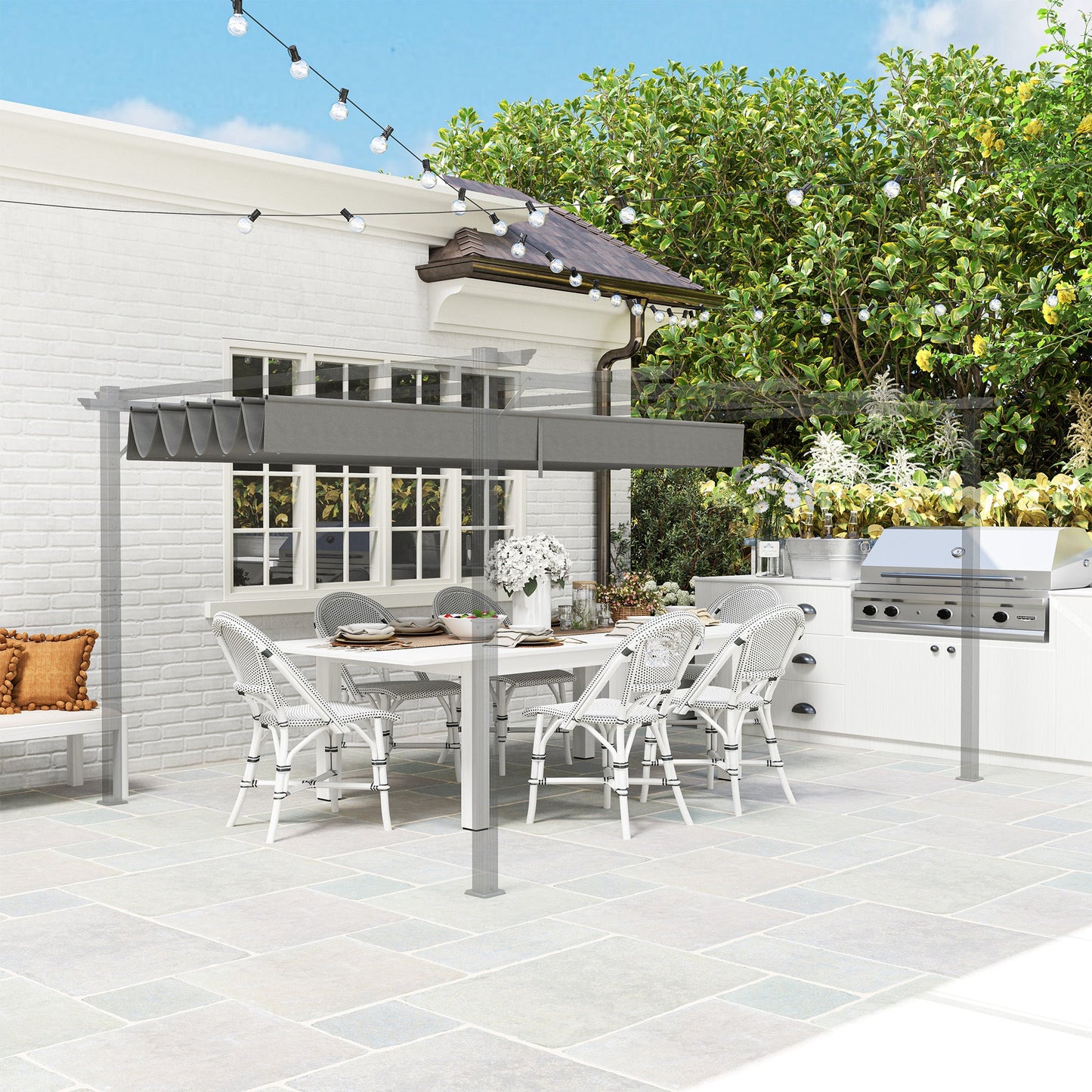 Retractable Pergola Shade Cover, Replacement Canopy Fabric for 4 x 3 (m) Pergola, Gazebo Retractable Roof, Light Grey