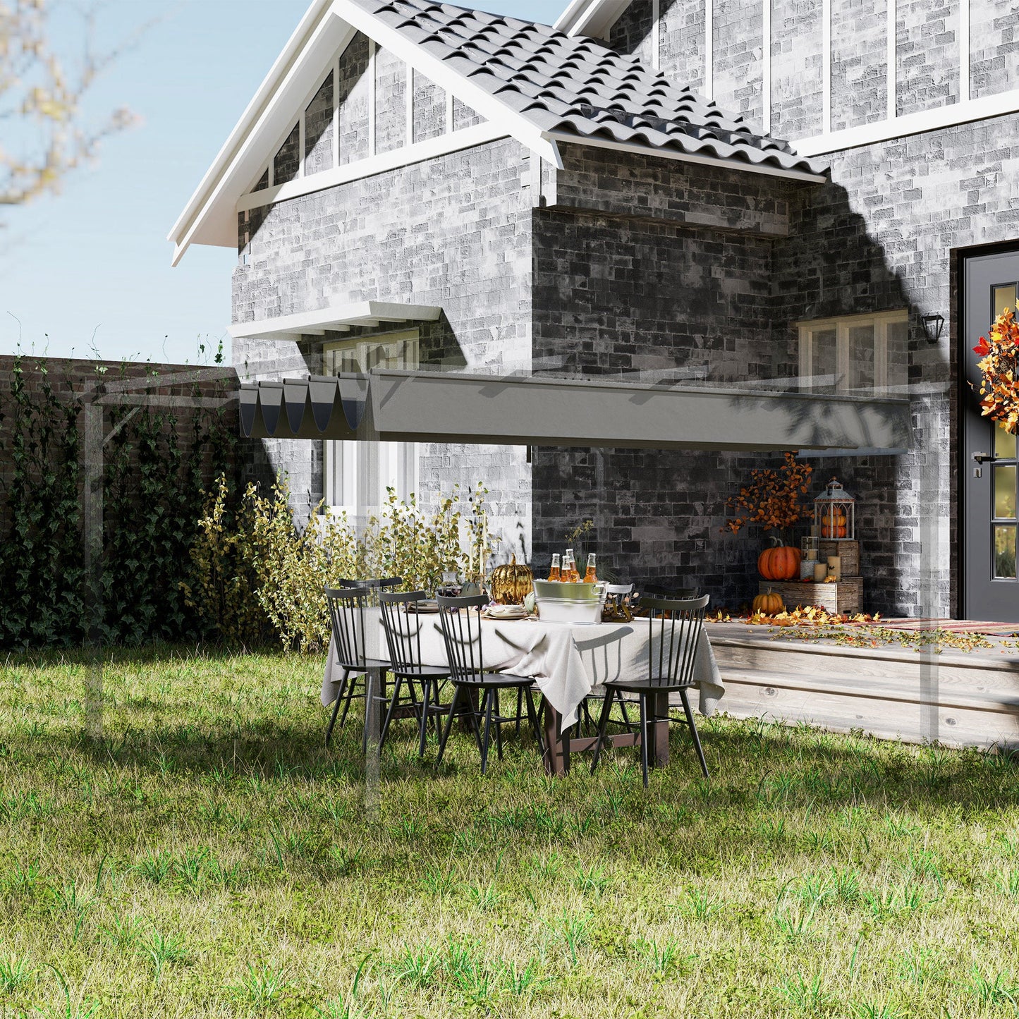 Retractable Pergola Shade Cover, Replacement Canopy Fabric for 4 x 3 (m) Pergola, Gazebo Retractable Roof, Light Grey