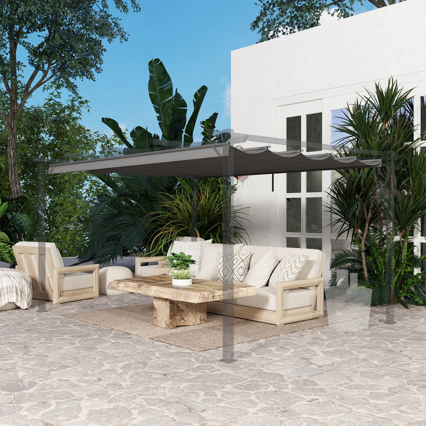 Retractable Pergola Shade Cover, Replacement Canopy Fabric for 4 x 3 (m) Pergola, Gazebo Retractable Roof, Light Grey