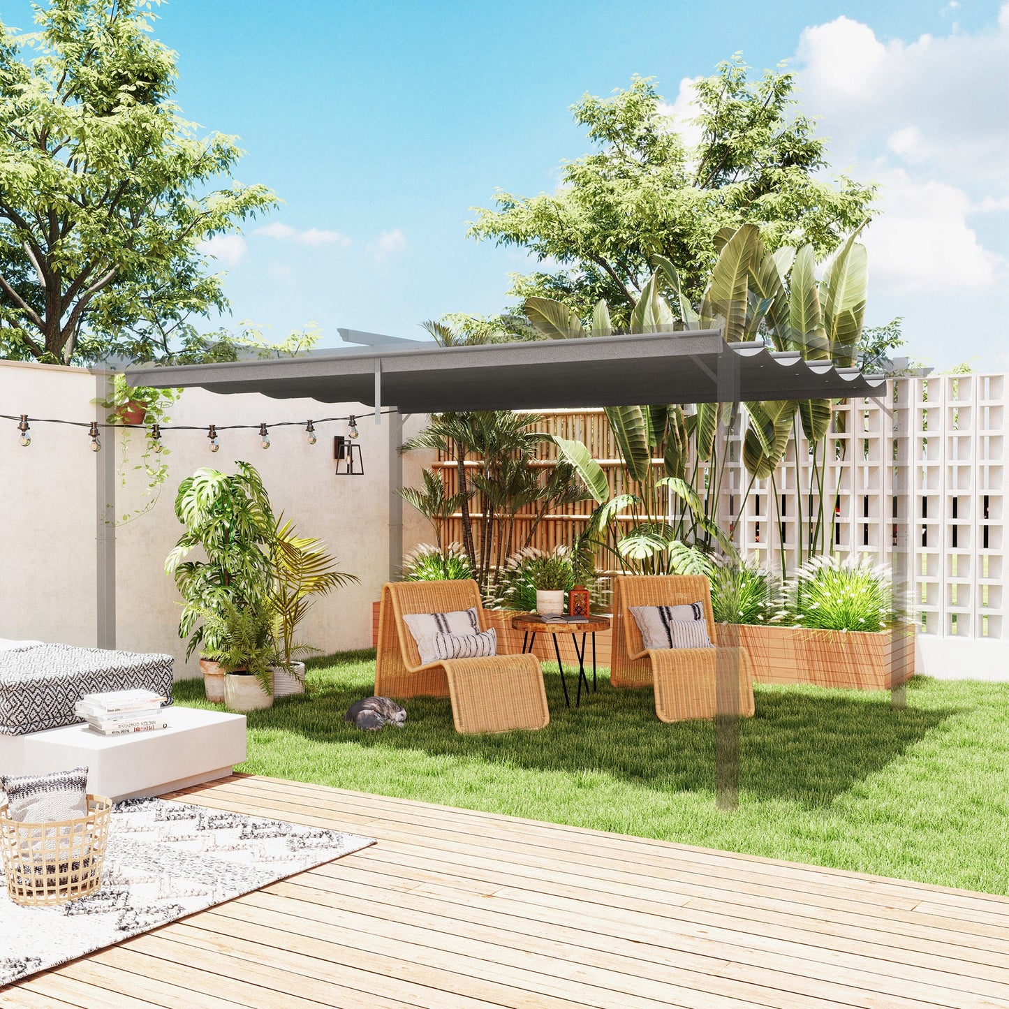 Retractable Pergola Shade Cover, Replacement Canopy Fabric for 4 x 3 (m) Pergola, Gazebo Retractable Roof, Light Grey
