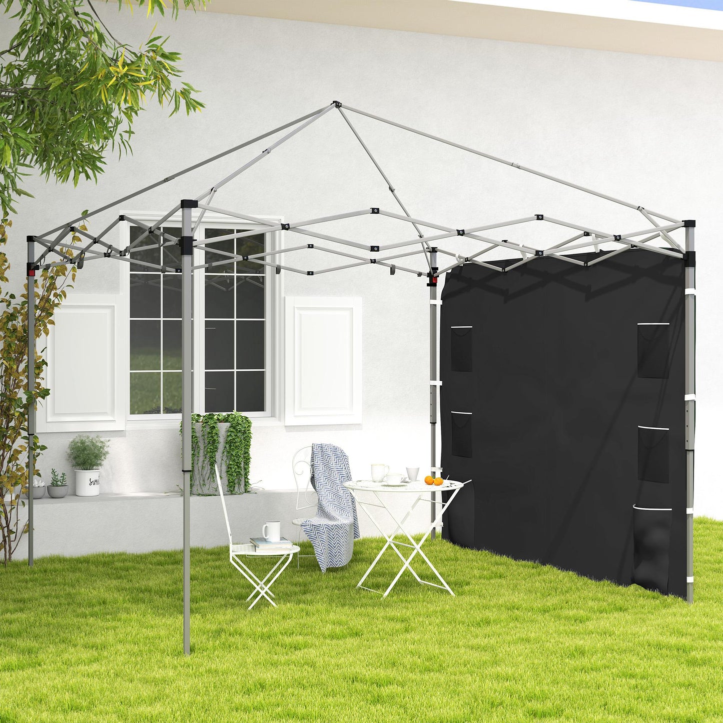 Gazebo Side Panel, Canopy Sidewall Panel with 4 Mesh Bags and 2 Storage Pockets for 3 x 3 m Straight Leg Pop Up Gazebos, 1 Pack Sidewall Only, Black