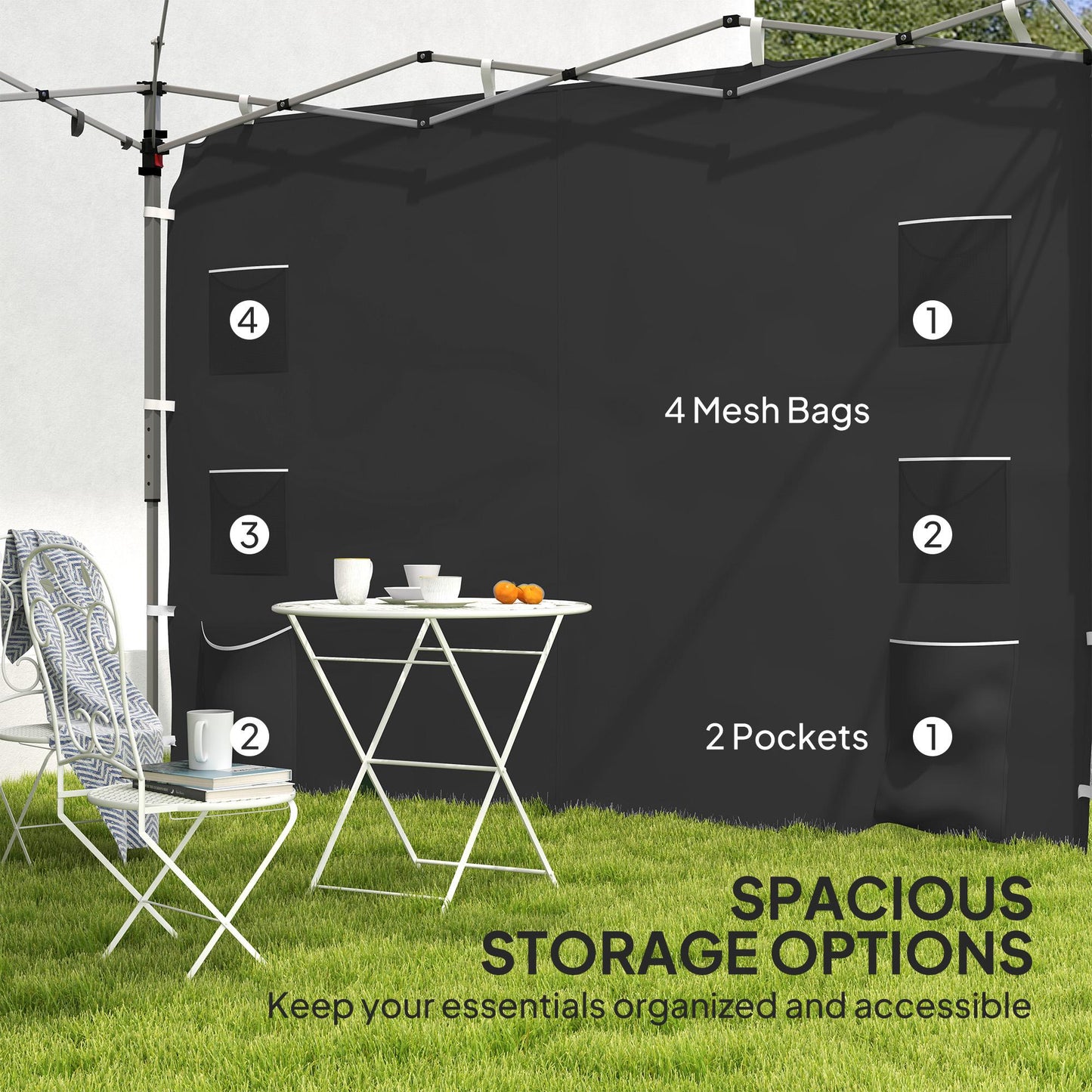 Gazebo Side Panel, Canopy Sidewall Panel with 4 Mesh Bags and 2 Storage Pockets for 3 x 3 m Straight Leg Pop Up Gazebos, 1 Pack Sidewall Only, Black