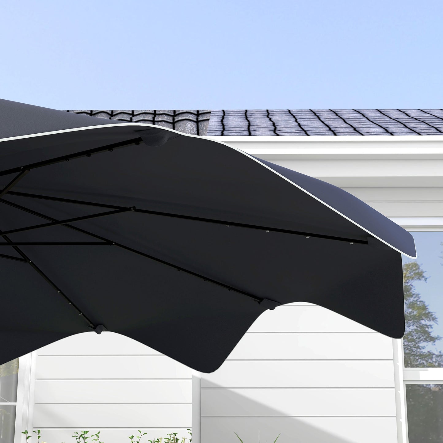3(m) Garden Parasol Umbrella with 32 Solar LED Lights and Tilt, Outdoor Market Table Umbrella Sun Shade Canopy with Crank, 8 Ribs, Dark Grey