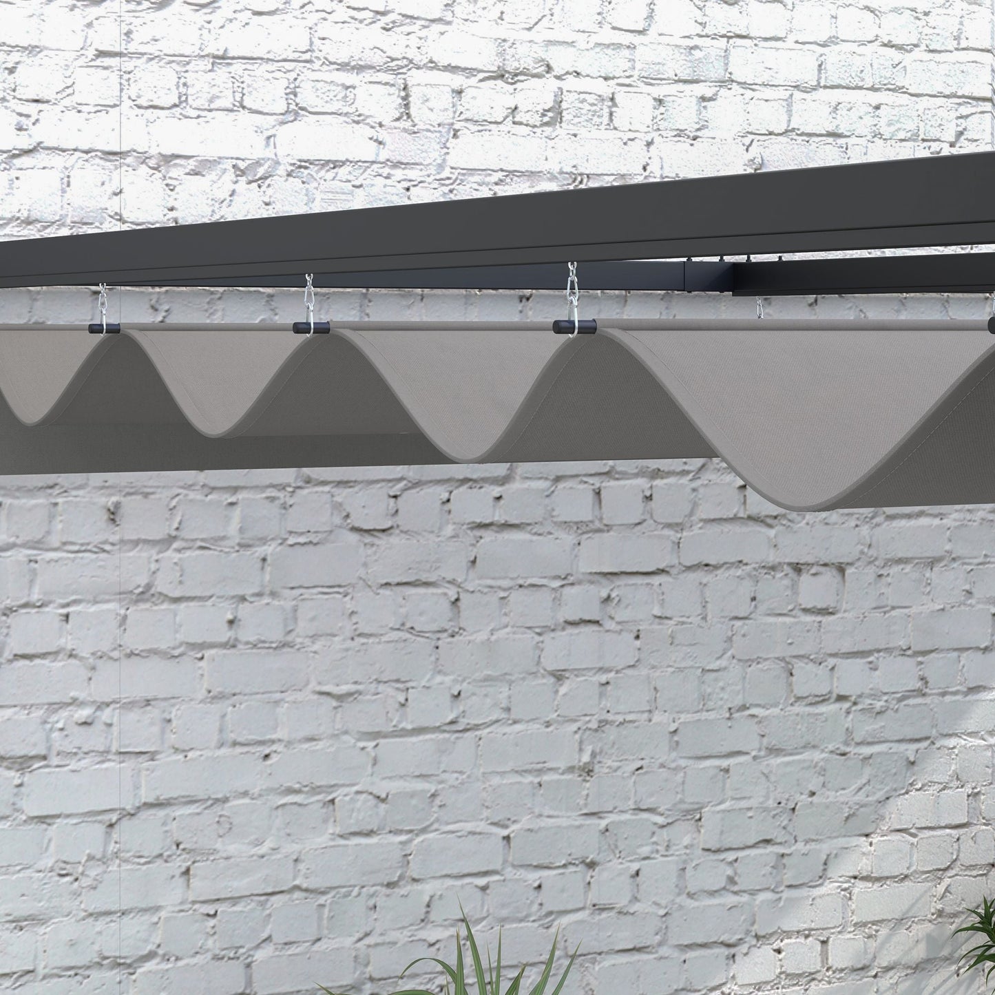 2 x 3(m) Lean To Pergola with Retractable Roof, Wall Mounted Garden Gazebo Outdoor Sun Shade Shelter for Patio, Deck, Dark Grey