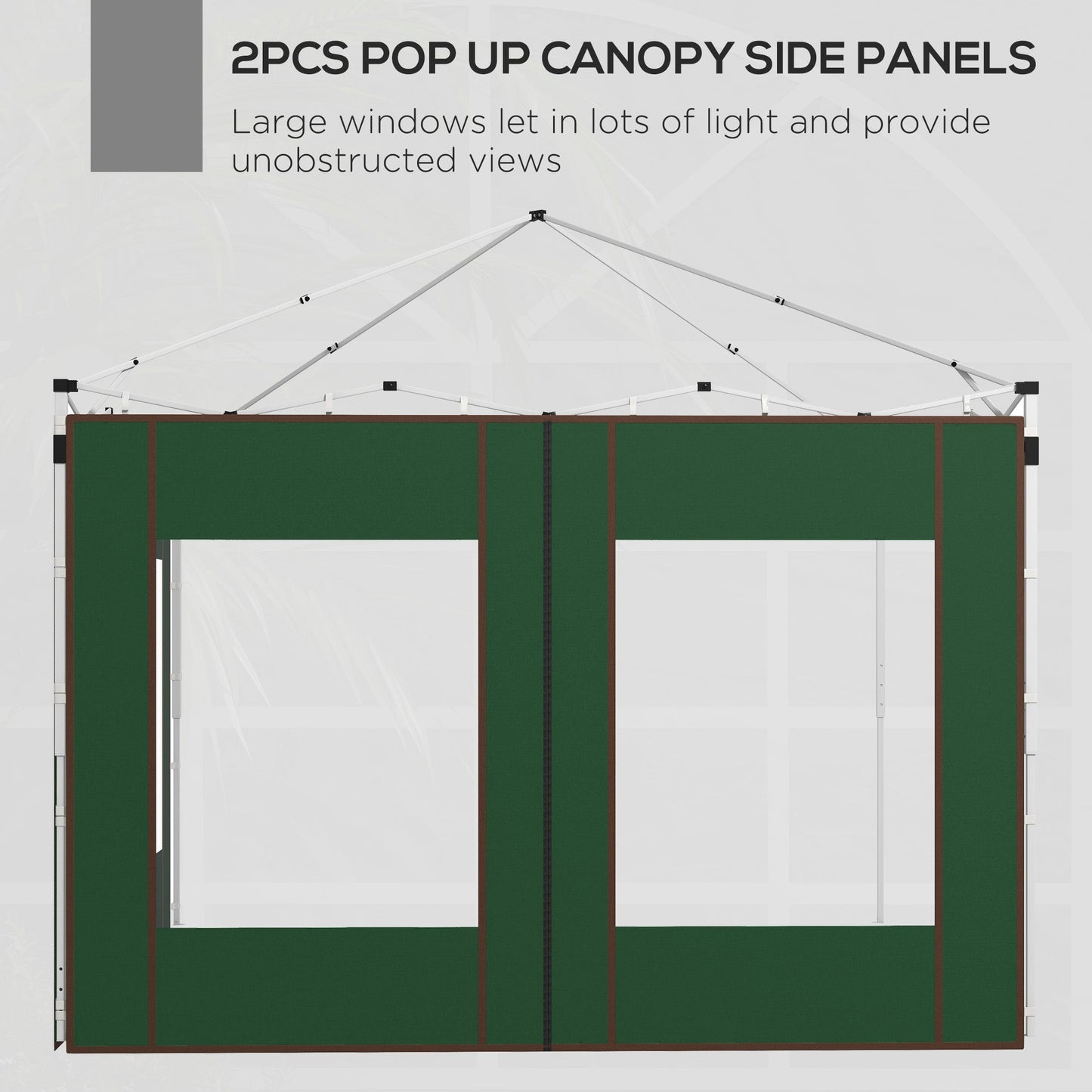 Gazebo Side Panels with Zipped Doors and Windows, for 3x3(m) or 3x6m Pop Up Gazebo, 2 Pack Sides Replacement, Green