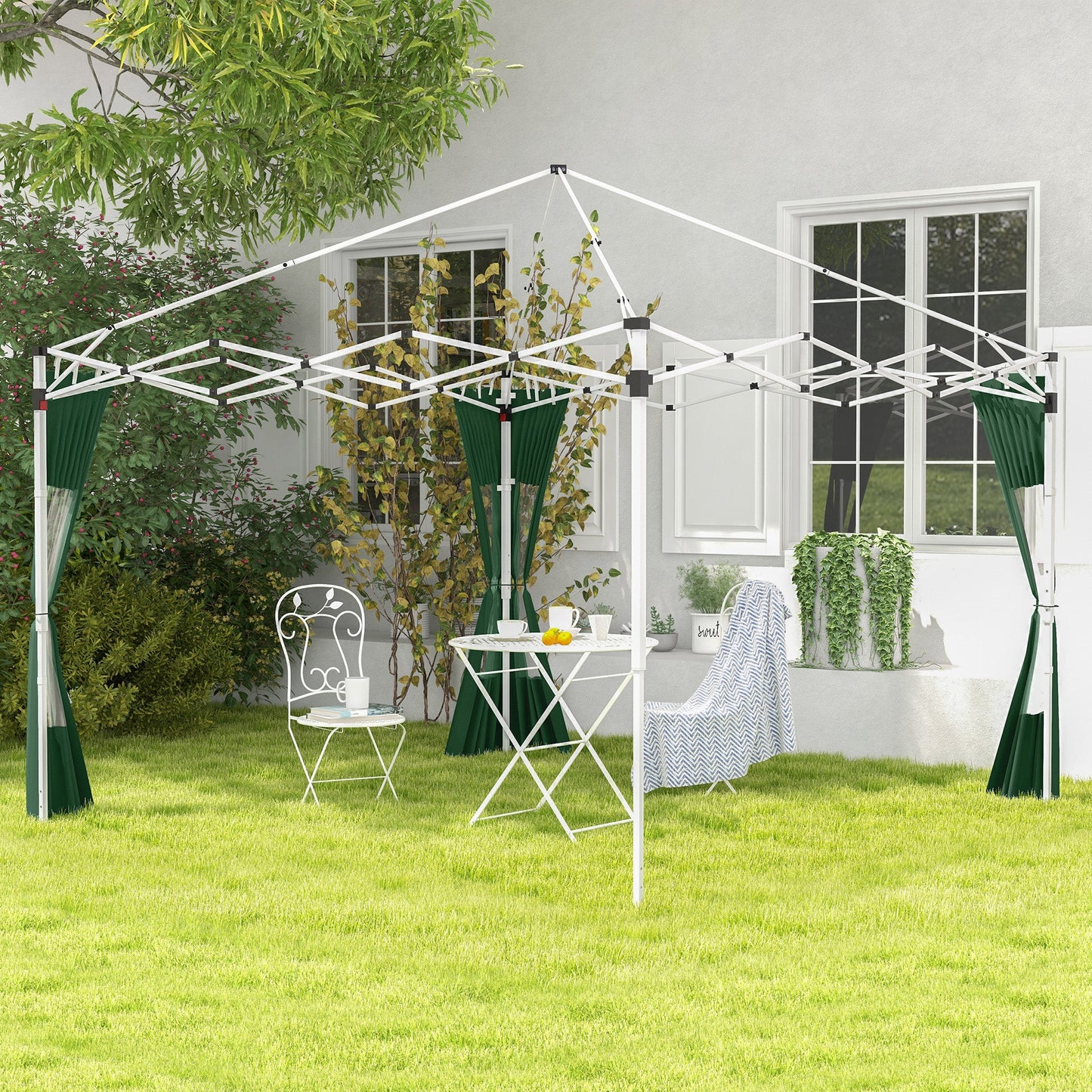 Gazebo Side Panels with Zipped Doors and Windows, for 3x3(m) or 3x6m Pop Up Gazebo, 2 Pack Sides Replacement, Green
