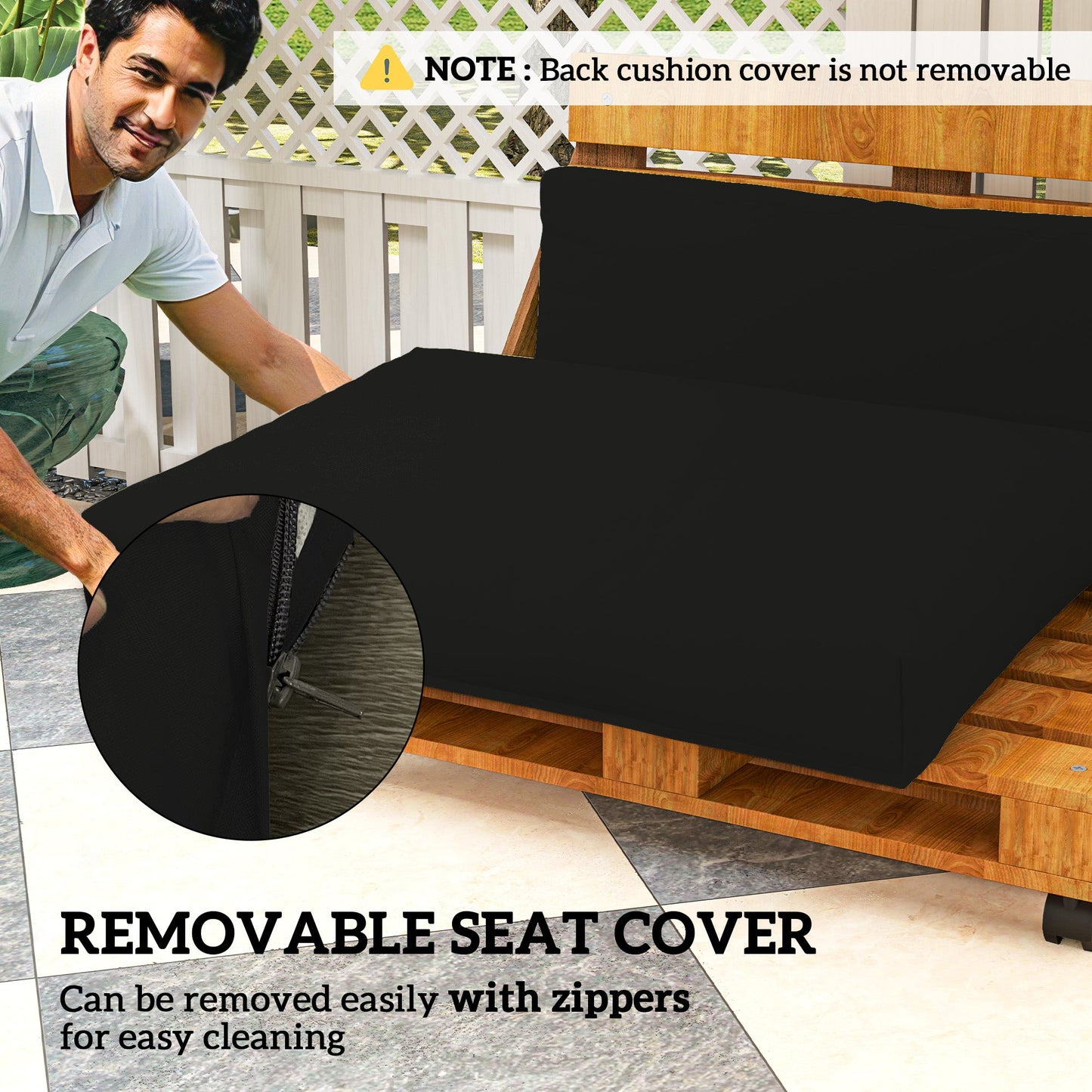 2 Seater Pallet Furniture Cushions Pallet Cushions, UPF20+ 220gsm Fabric, 20 cm Thick Outdoor Seat Pads, Black