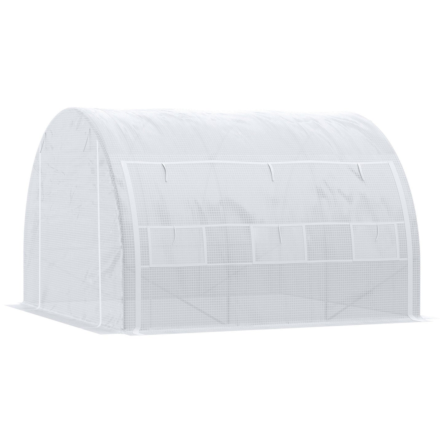 3 x 3 x 2 m Polytunnel Greenhouse with Roll-up Side Walls, Walk-in Grow House Tent with Steel Frame, Reinforced Cover, Zipped Door and 6 Mesh Windows for Garden, White