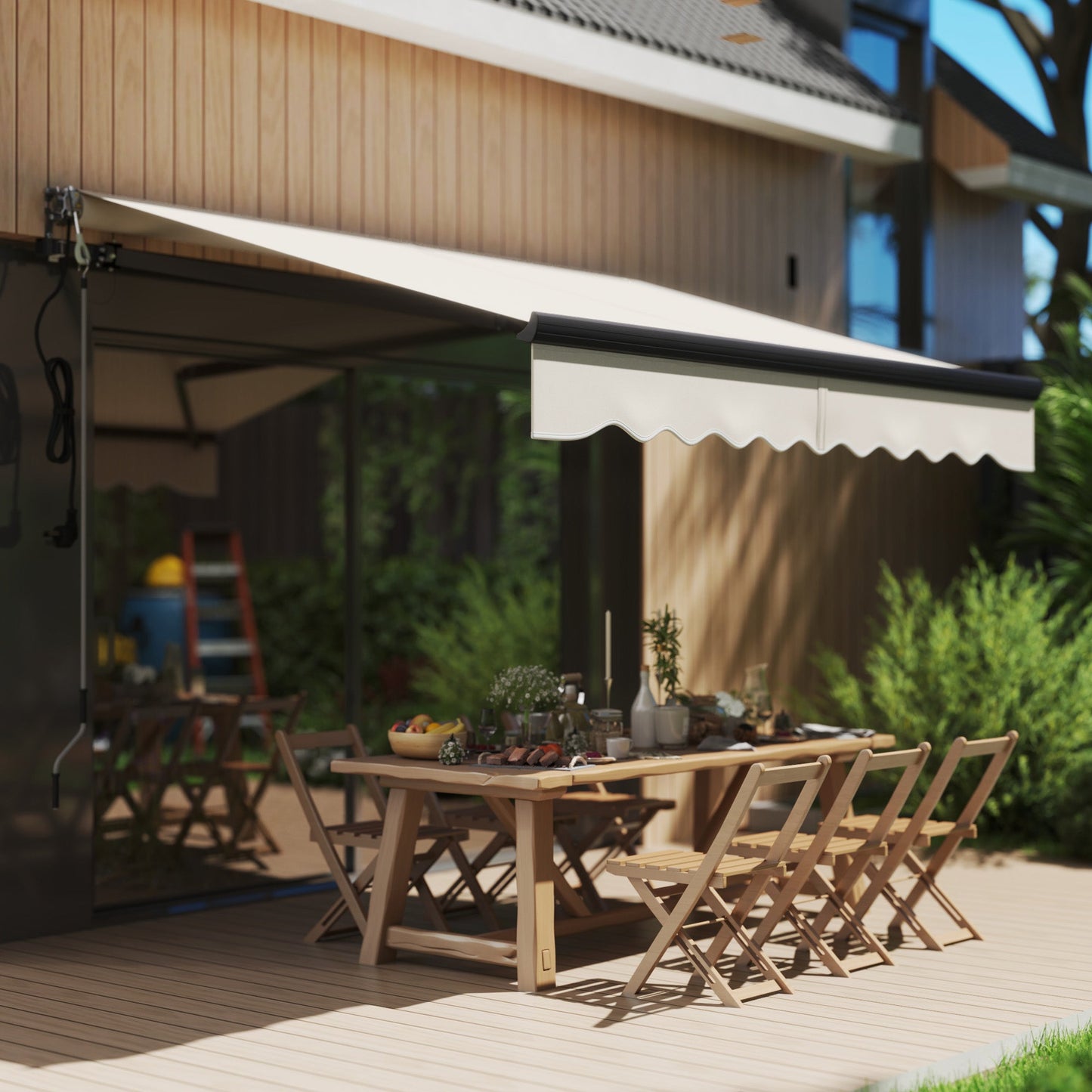 2.5 x 2m Electric Awning with Remote Controller, Aluminium Frame DIY Retractable Awning, UV30+ Sun Shade Canopy for Garden Patio Deck Door Window, Beige