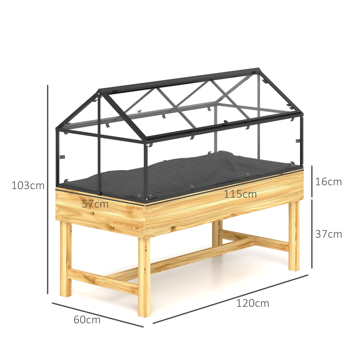 Raised Garden Bed with Cold Frame Greenhouse, Elevated Wood Planter Box with Polycarbonate Panel and Top Vent for Vegetables, Flowers, Herbs, 120 x 60 x 103cm, Natural